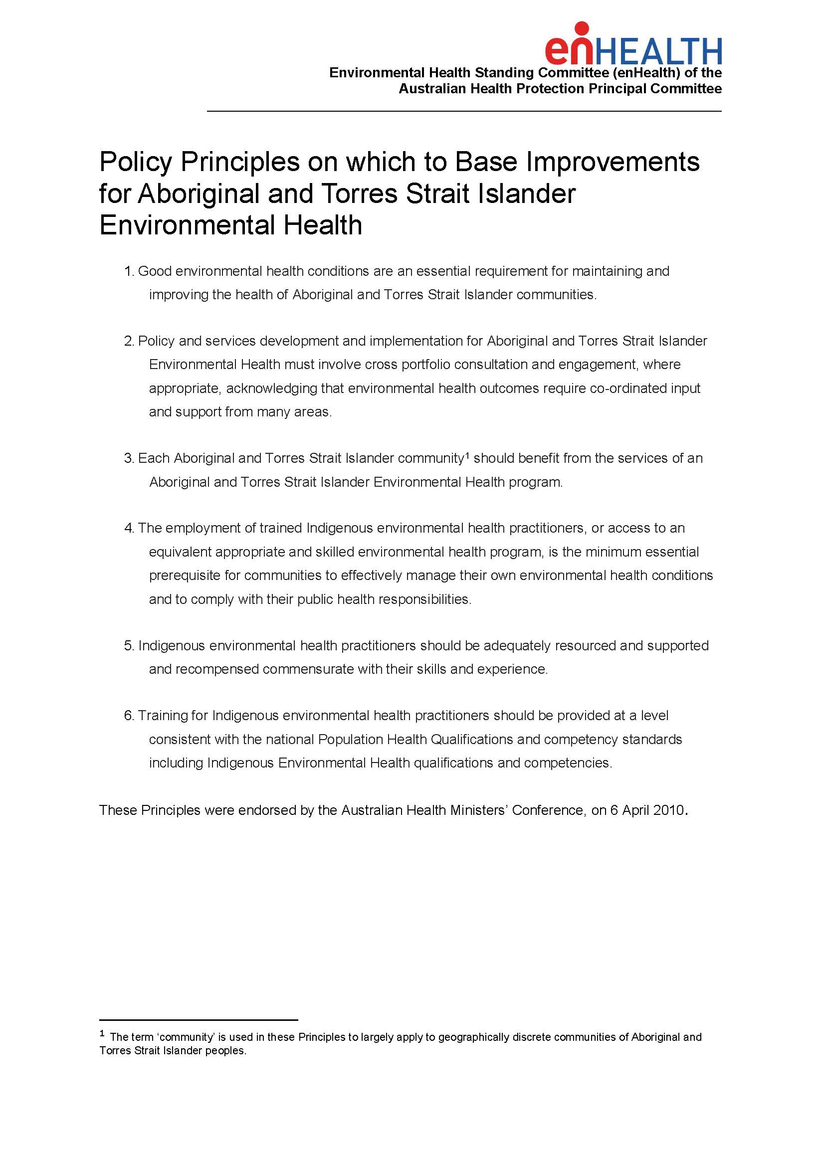 Cover image for enHealth guidance – Policy principles for improving Aboriginal and Torres Strait Islander environmental health