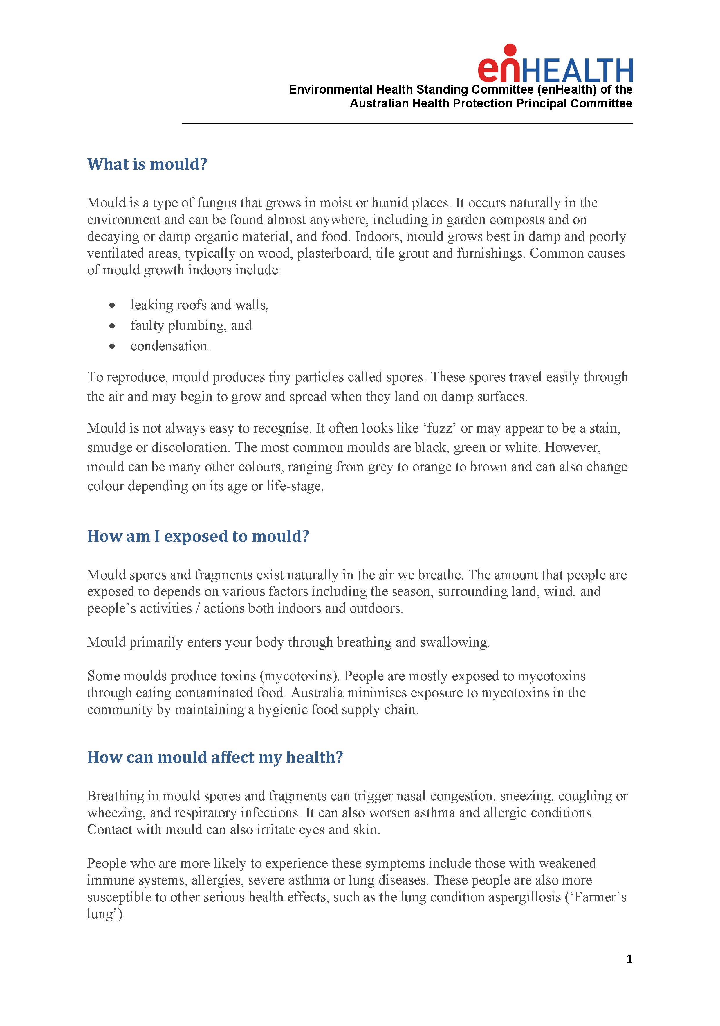 Cover image for enHealth guidance – Potential health effects of mould in the environment 