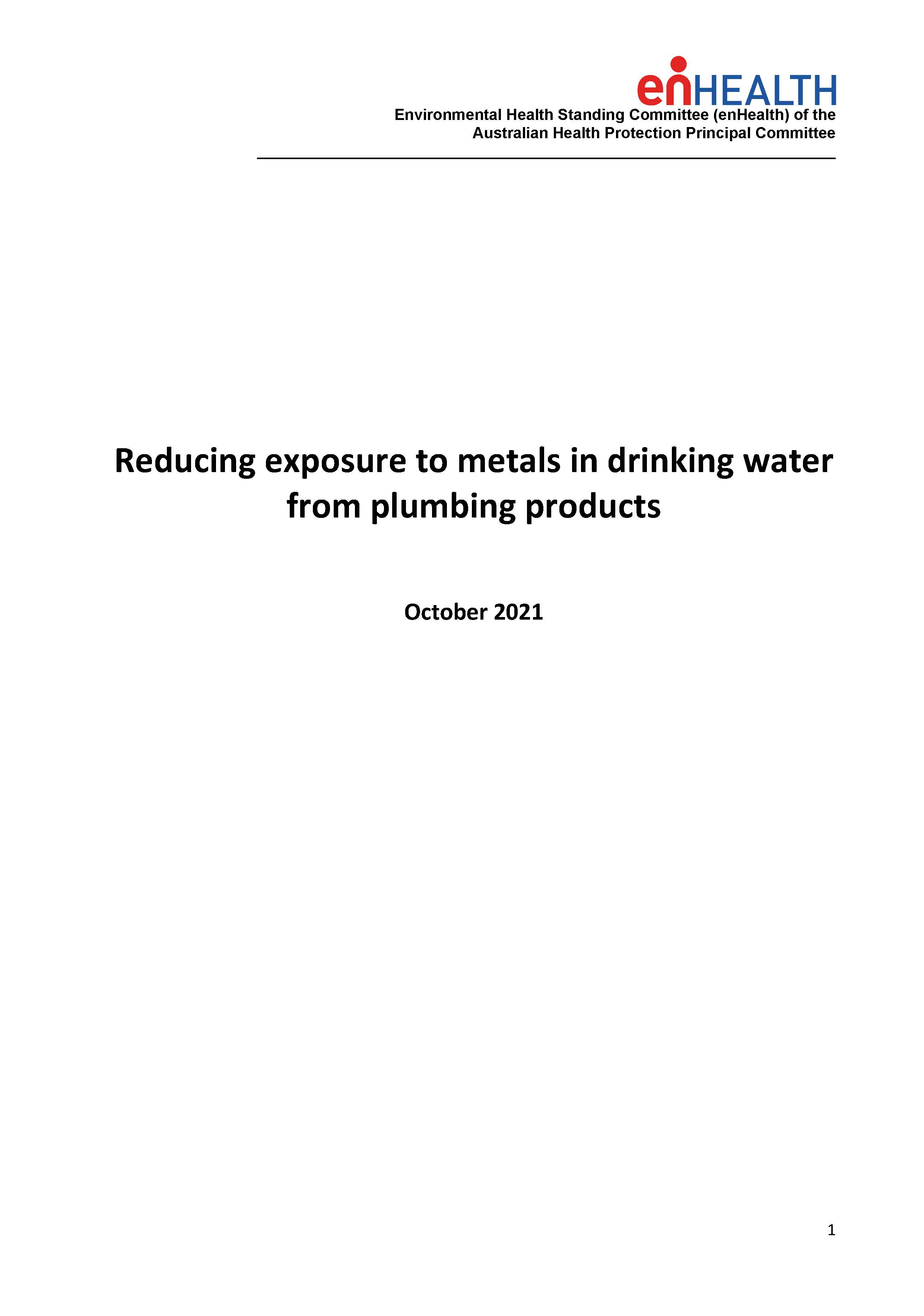 Cover image for enHealth guidance – Reducing exposure to metals in drinking water from plumbing products
