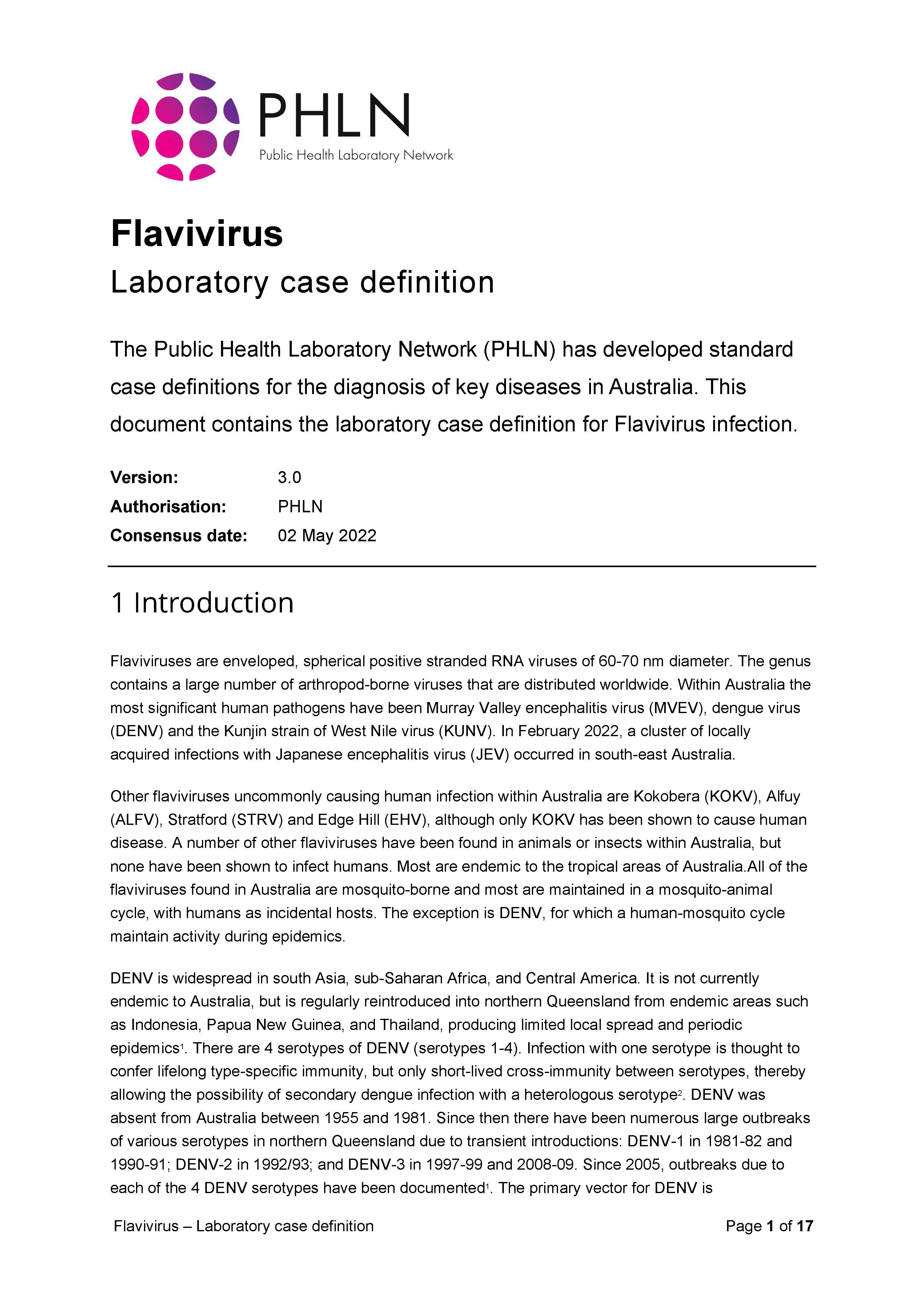 Flavivirus – Laboratory case definition – cover