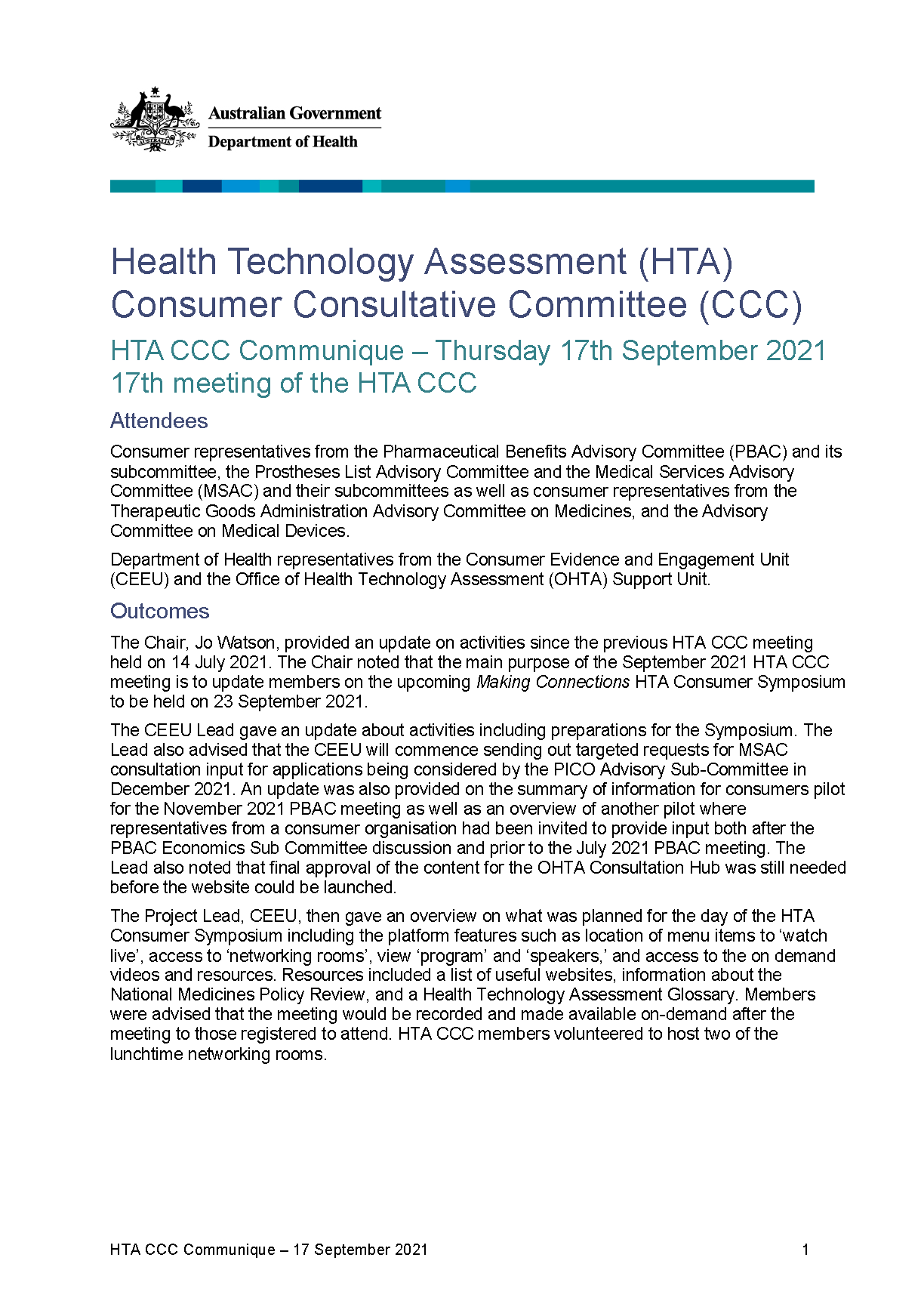 HTACCC communique – 17 November 2021