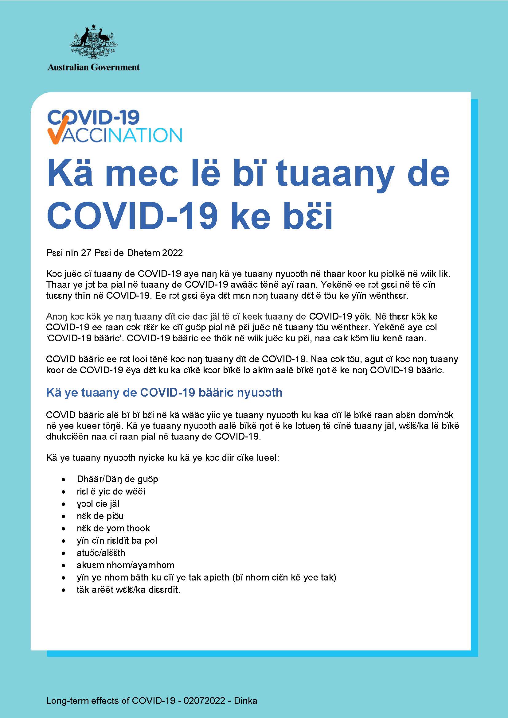 Kä mec lë bï tuaany de COVID-19 ke bɛ̈i
