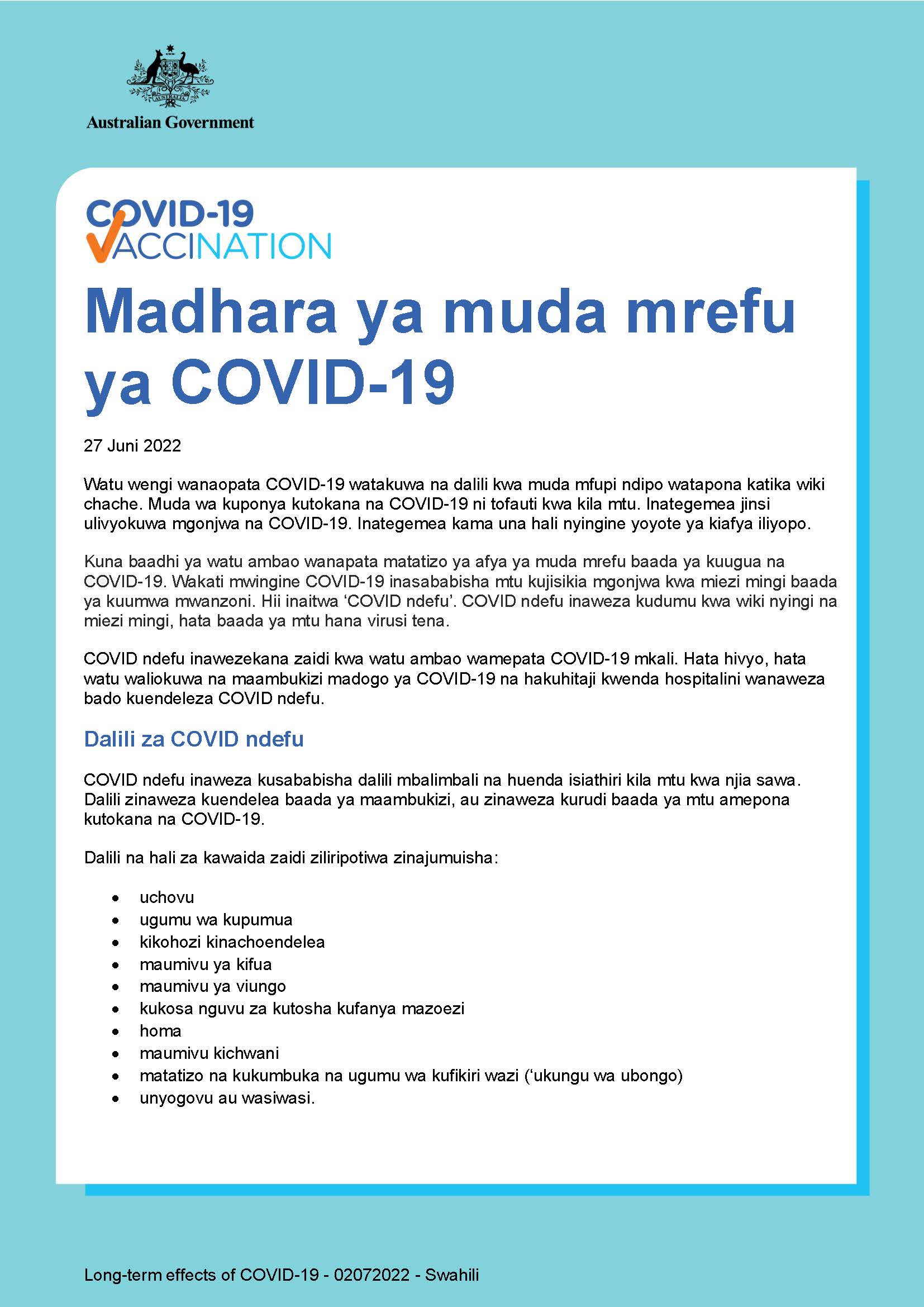 Madhara ya muda mrefu ya COVID-19
