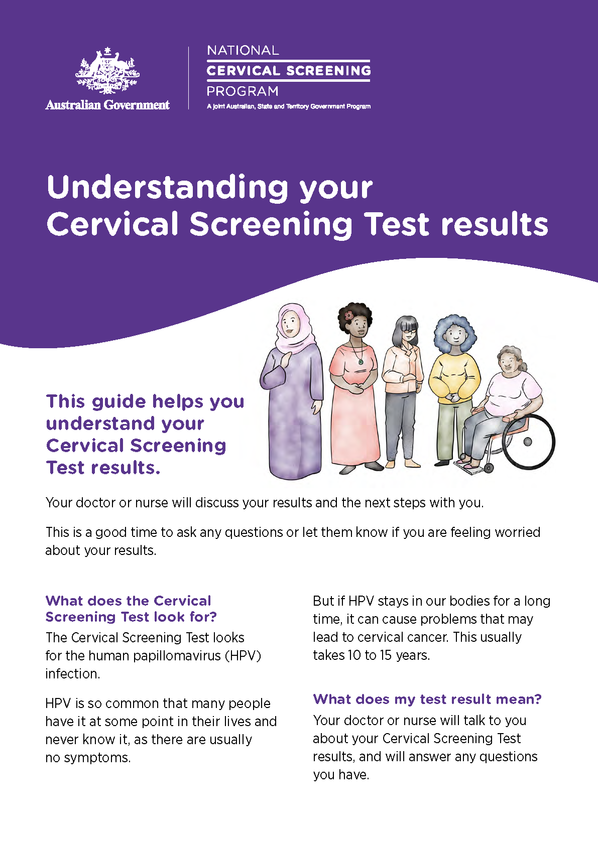 National Cervical Screening Program –  A guide to understanding your Cervical Screening Test results – Easy Read