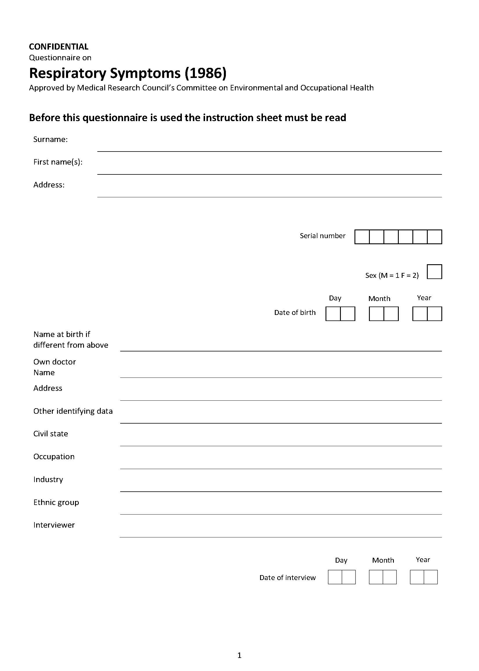 Cover image for National guidance for doctors assessing workers exposed to respirable crystalline silica dust – Appendix C – Modified MRC respiratory questionnaire