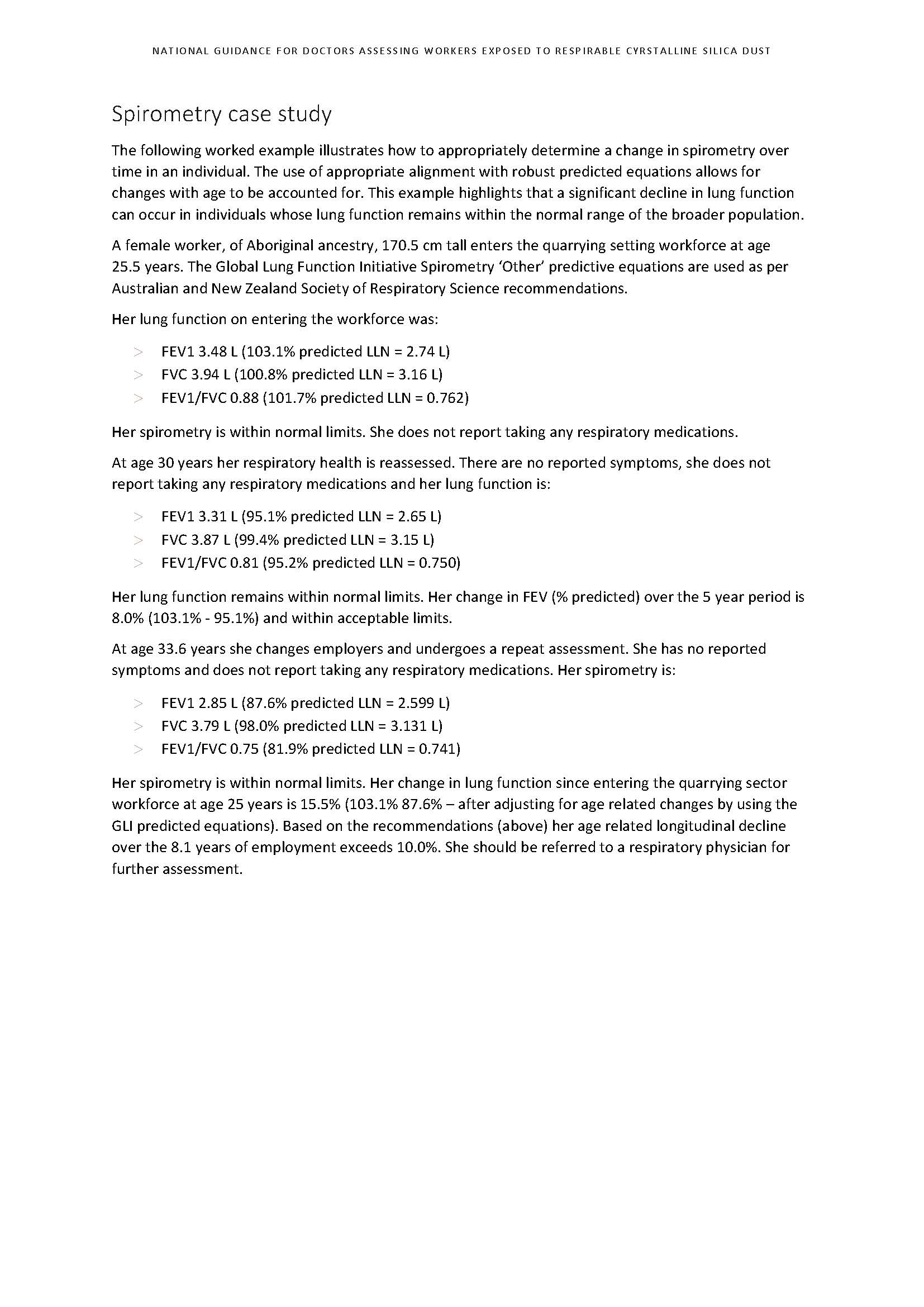 Cover image for National guidance for doctors assessing workers exposed to respirable crystalline silica dust – Appendix E – Spirometry case study