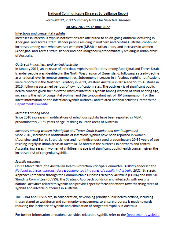 Cover image for National Notifiable Diseases Surveillance System (NNDSS) fortnightly reports – 30 May to 12 June 2022