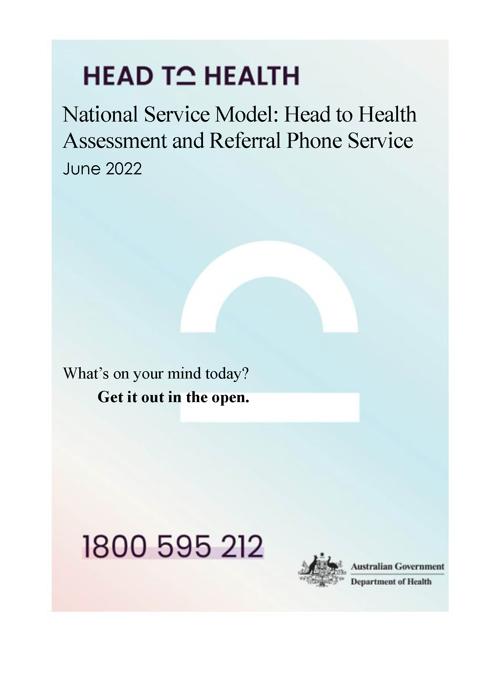  National Service Model Head to Health Assessment and Referral Phone Service (July 2022)