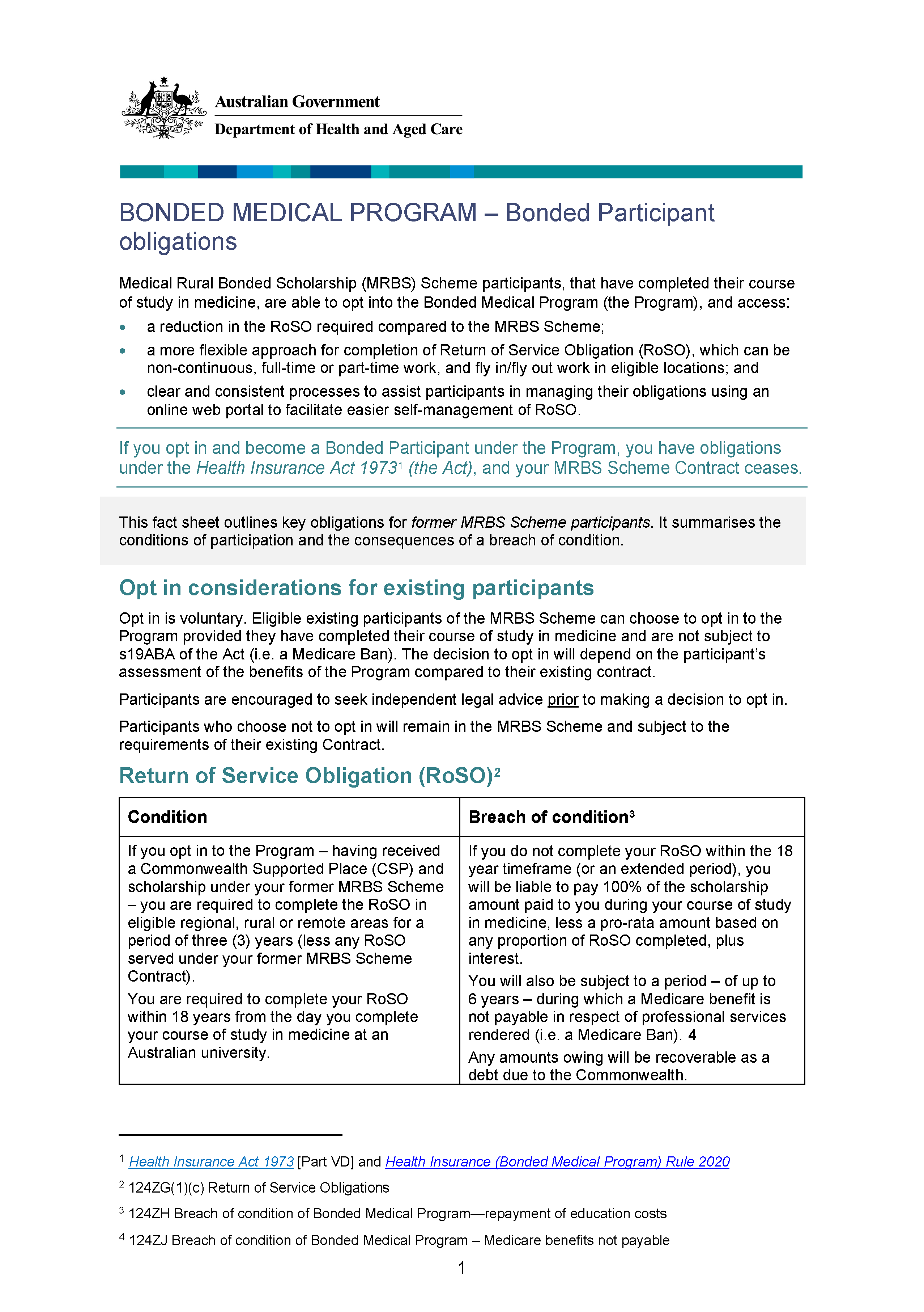 Cover image for the Obligation fact sheet – Medical Rural Bonded Scholarship Scheme Participants