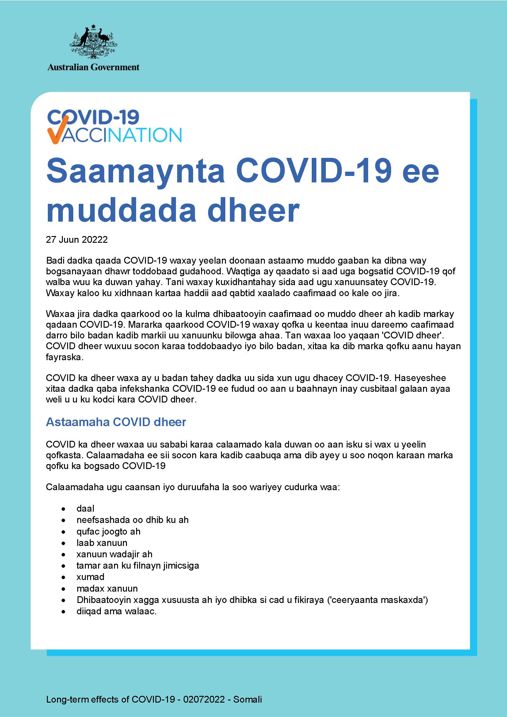 Saamaynta COVID-19 ee muddada dheer