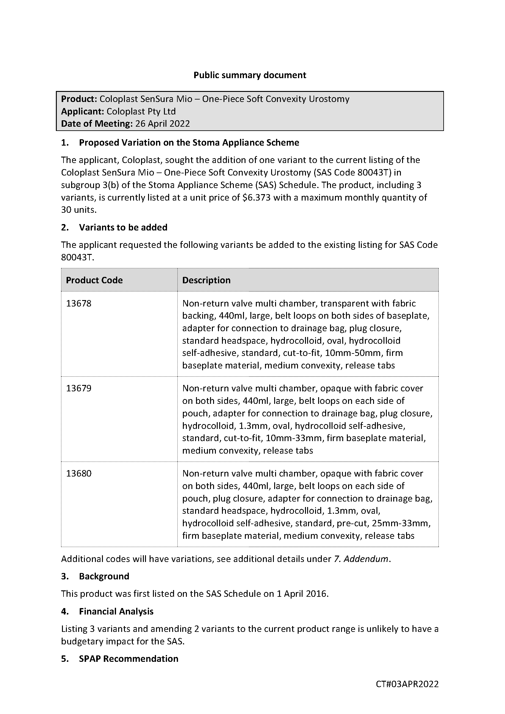 SPAP public summary documents – Coloplast SenSura Mio – One-Piece Soft Convexity Urostomy 