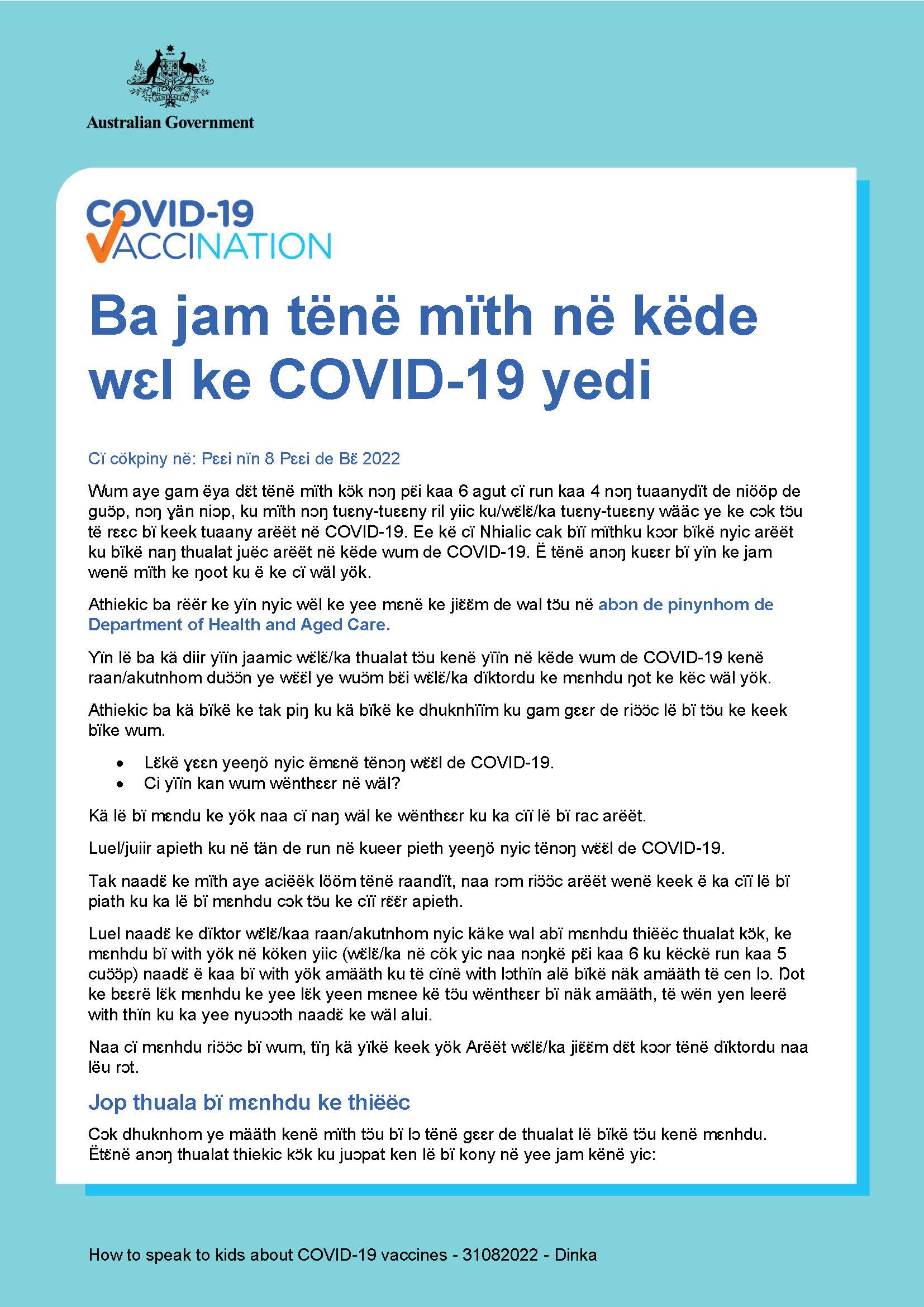 Ba jam tënë mïth në këde wɛl ke COVID-19 yedi