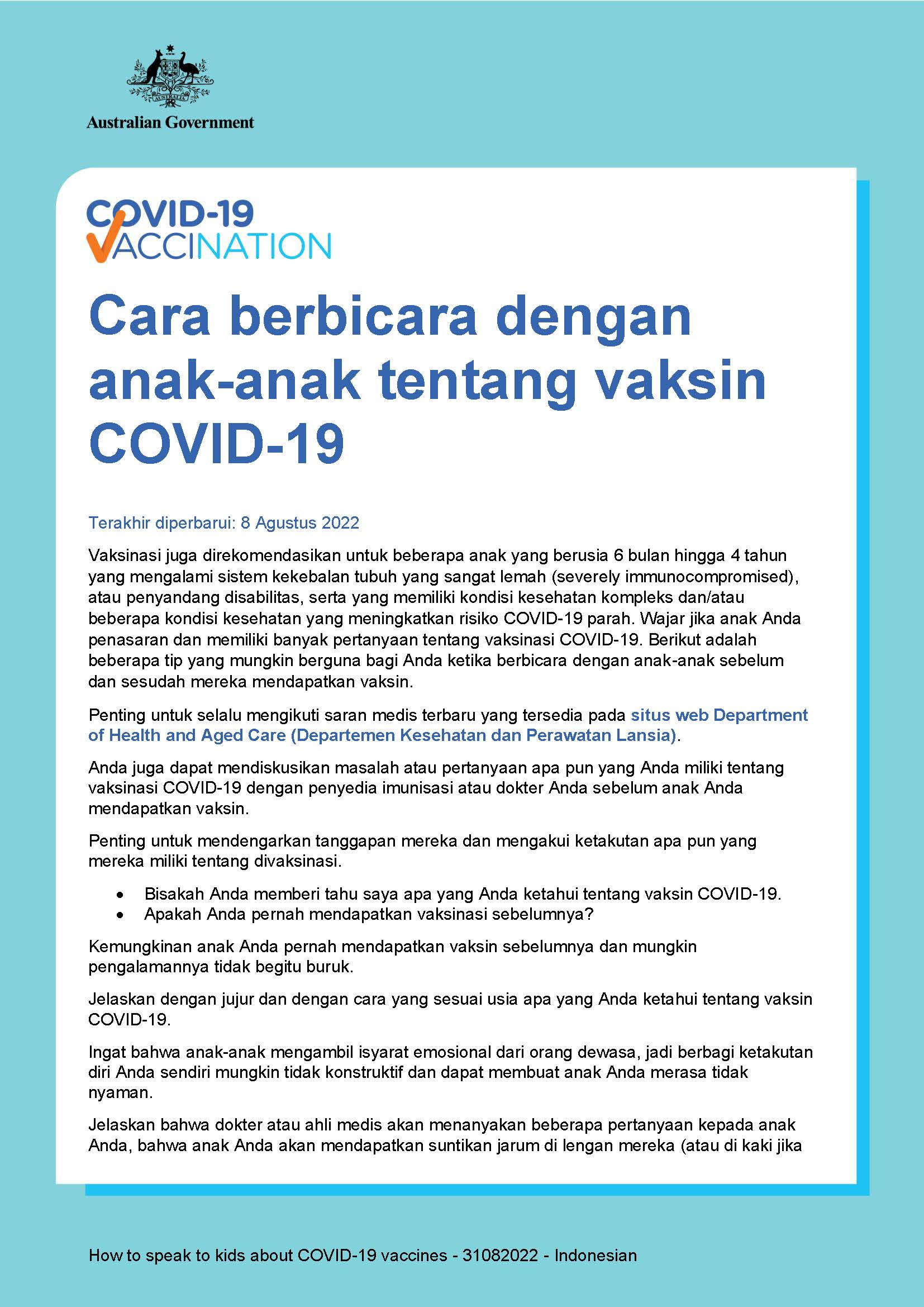 Cara berbicara dengan anak-anak tentang vaksin COVID-19