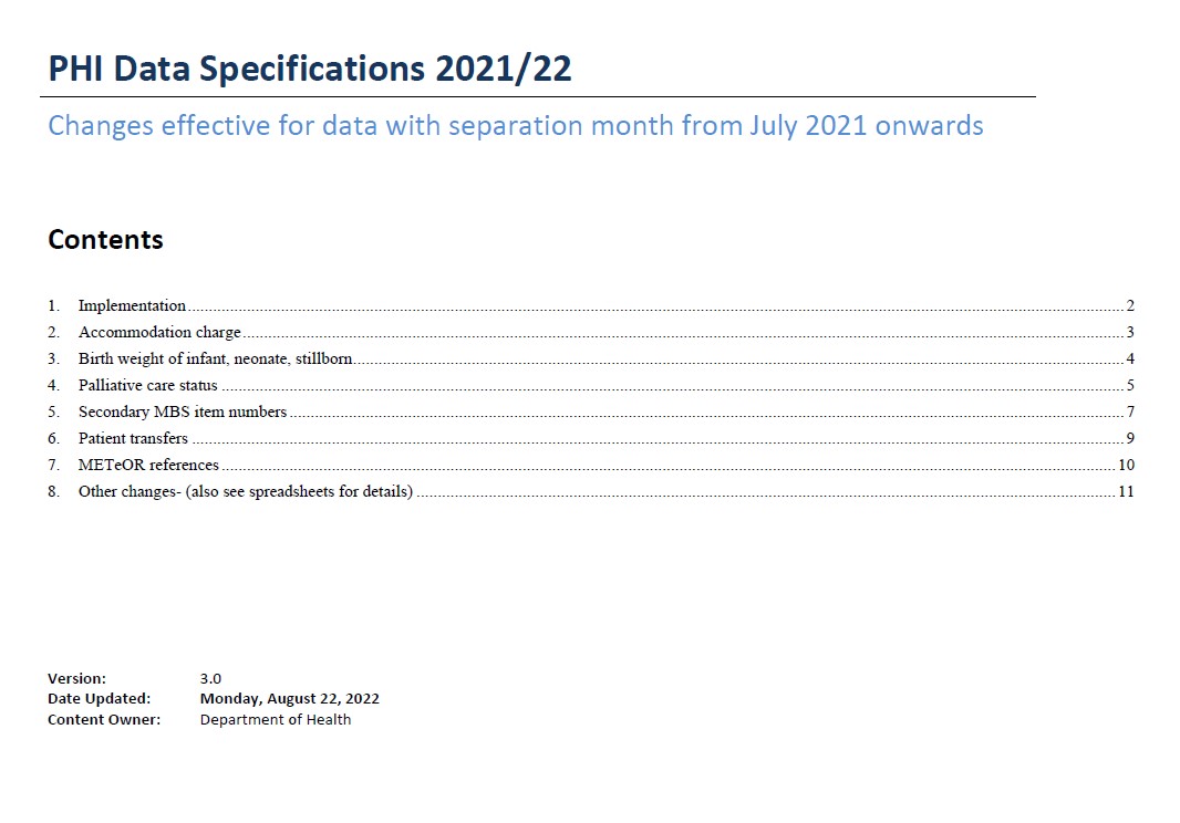 Changes in HCP and PHDB data specifications – 2021–22