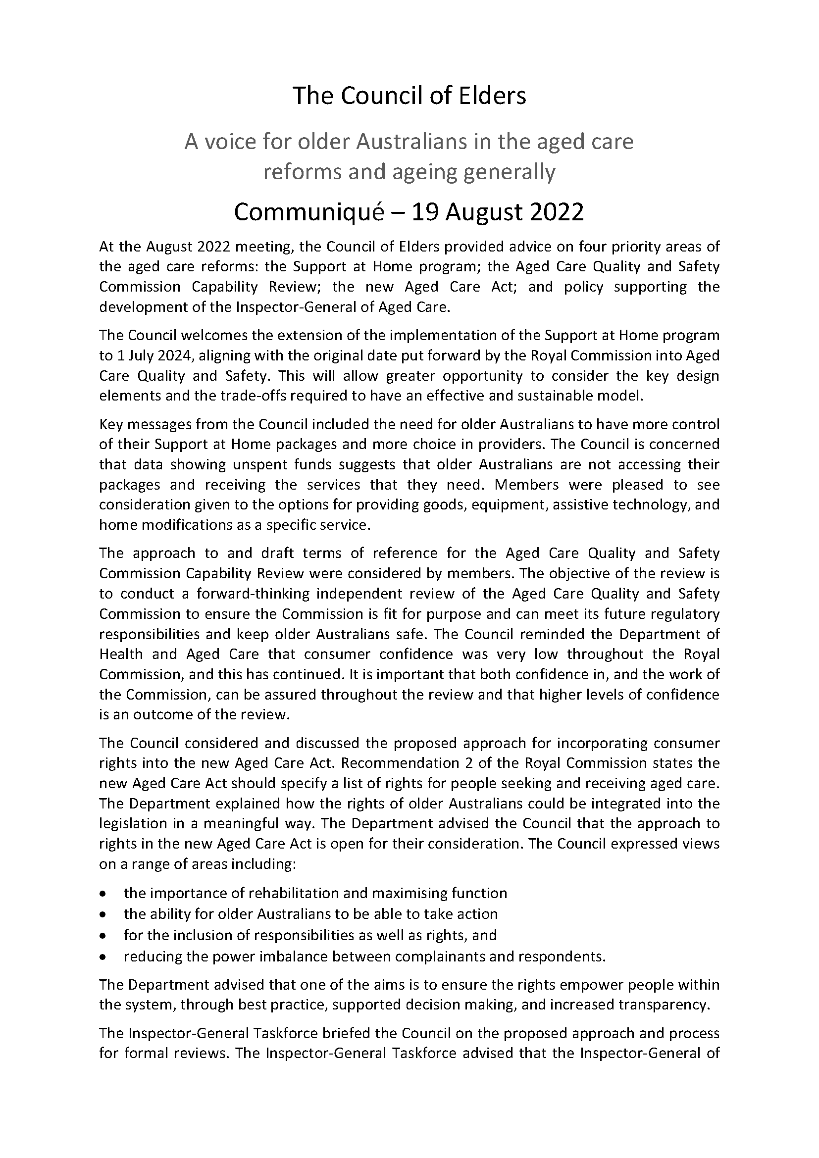 Council of Elders communique – 19 August 2022 cover