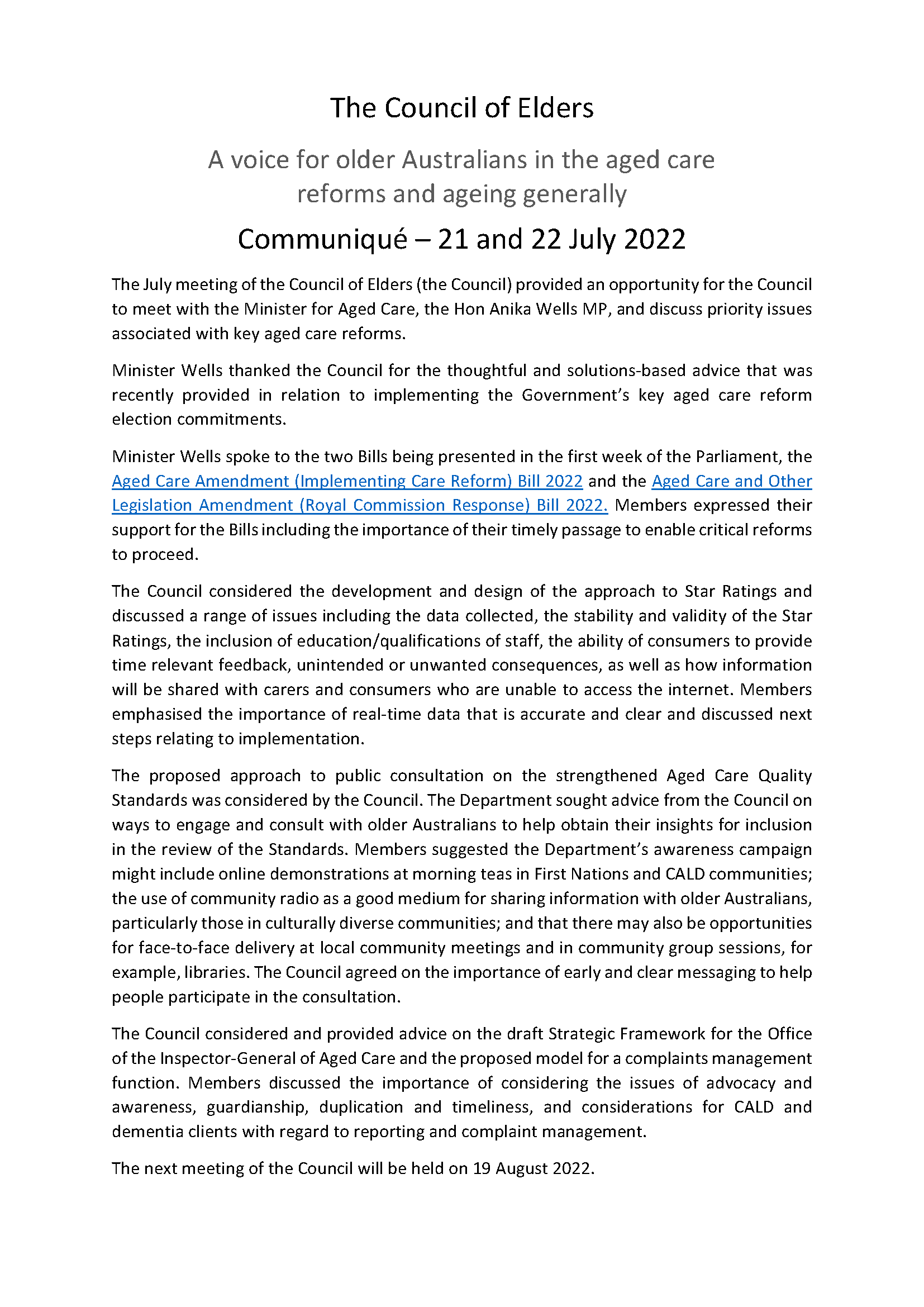 Council of Elders communique July cover