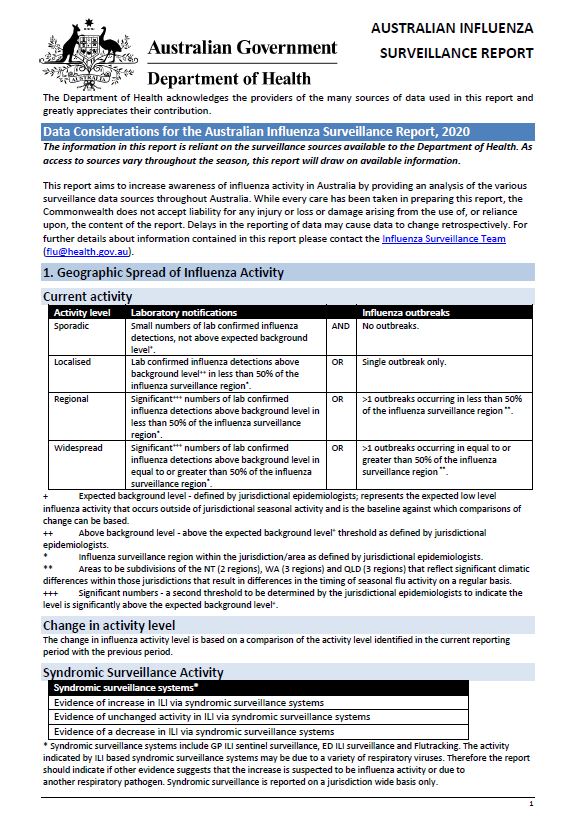 Data considerations for the Australian Influenza Surveillance Report – 2020