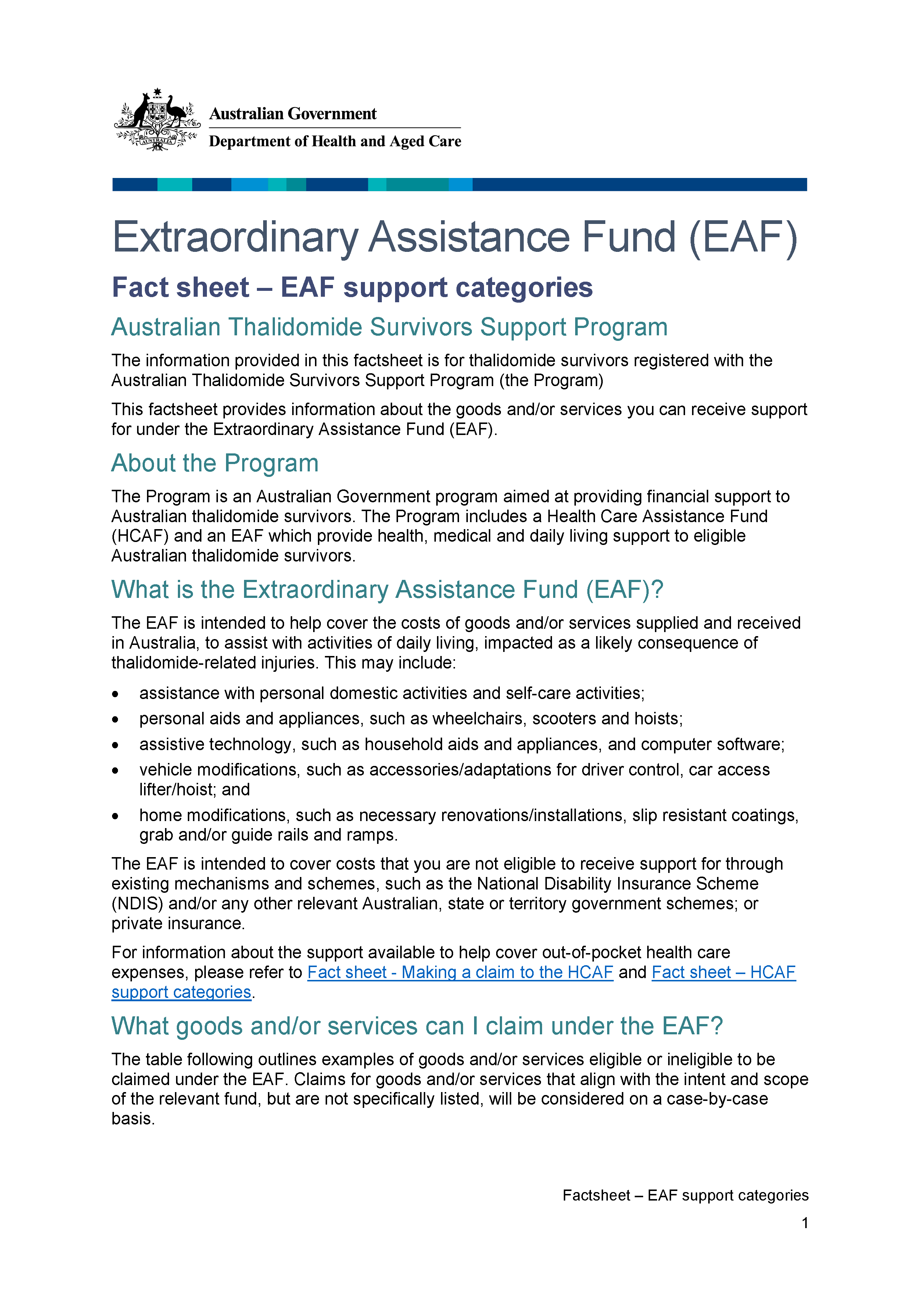 Extraordinary Assistance Fund (EAF) support categories fact sheet (2 August 2022)