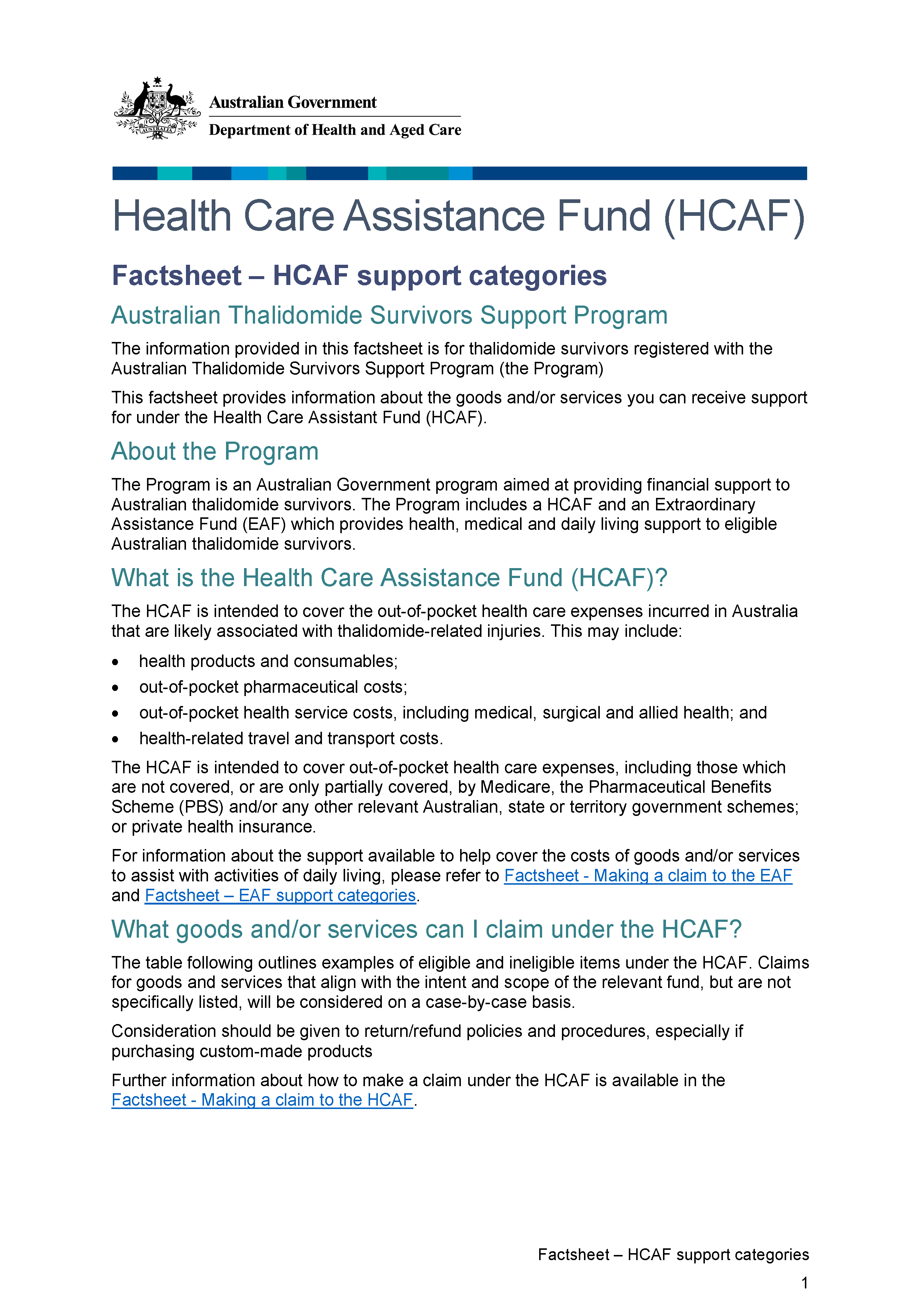 HCAF support categories fact sheet (2 August  2022)