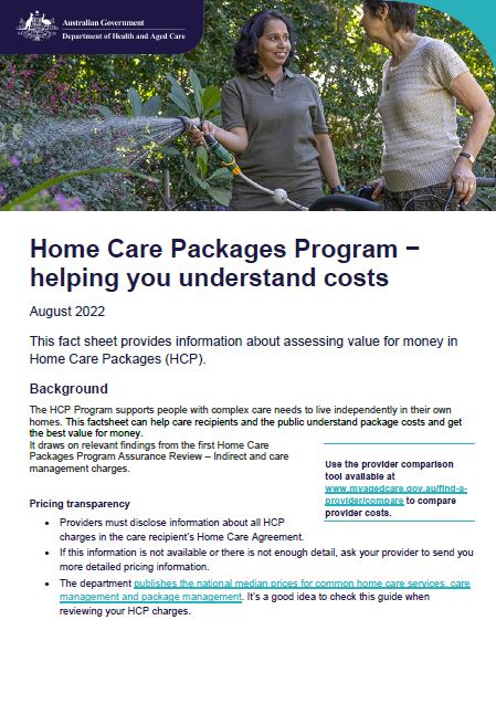 HCP helping you understand costs factsheet August 2022