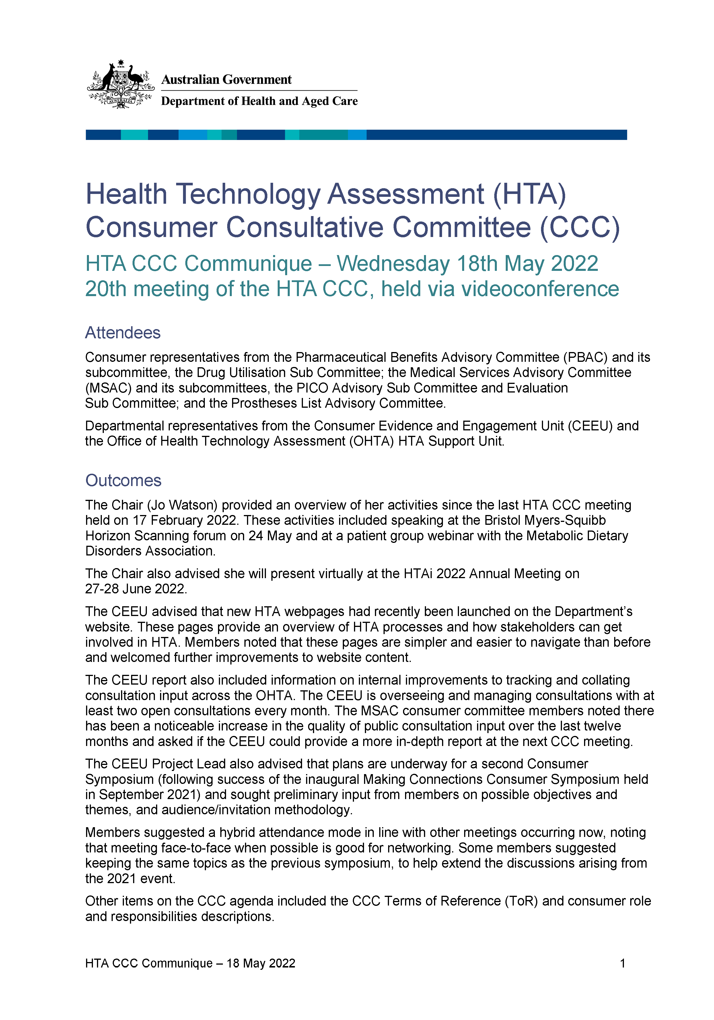 HTACCC communique – 18 May 2022