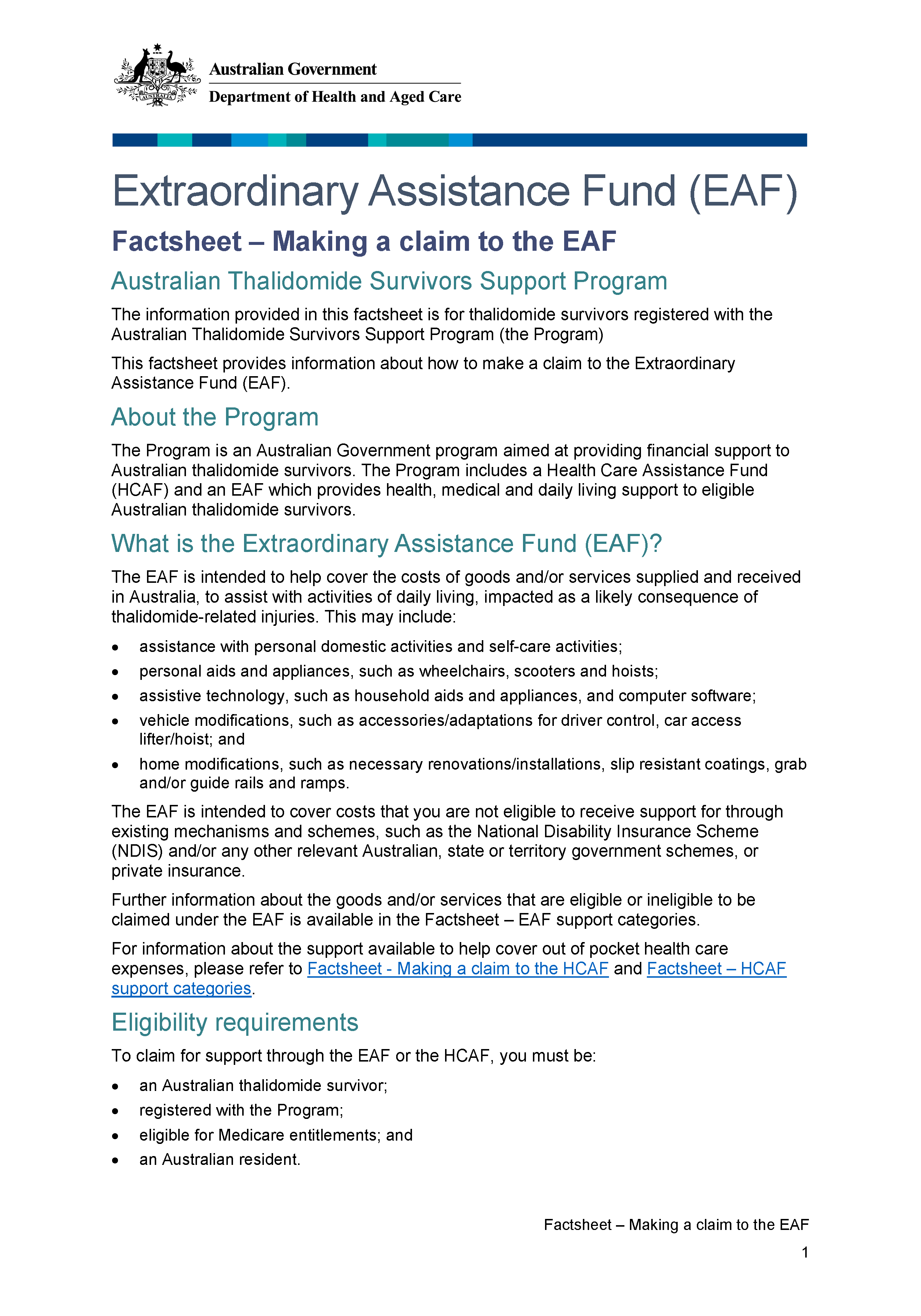  Extraordinary Assistance Fund (EAF) – Making a claim to the EAF fact sheet (2 August 2022)