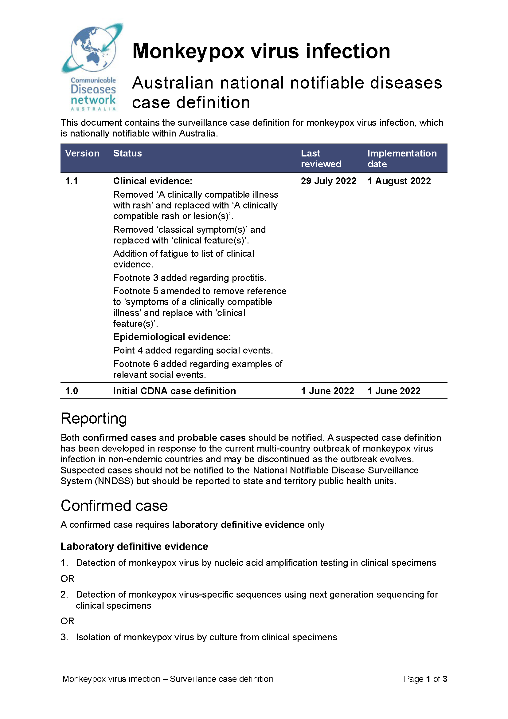 Monkeypox virus infection – Australian national notifiable diseases case definition