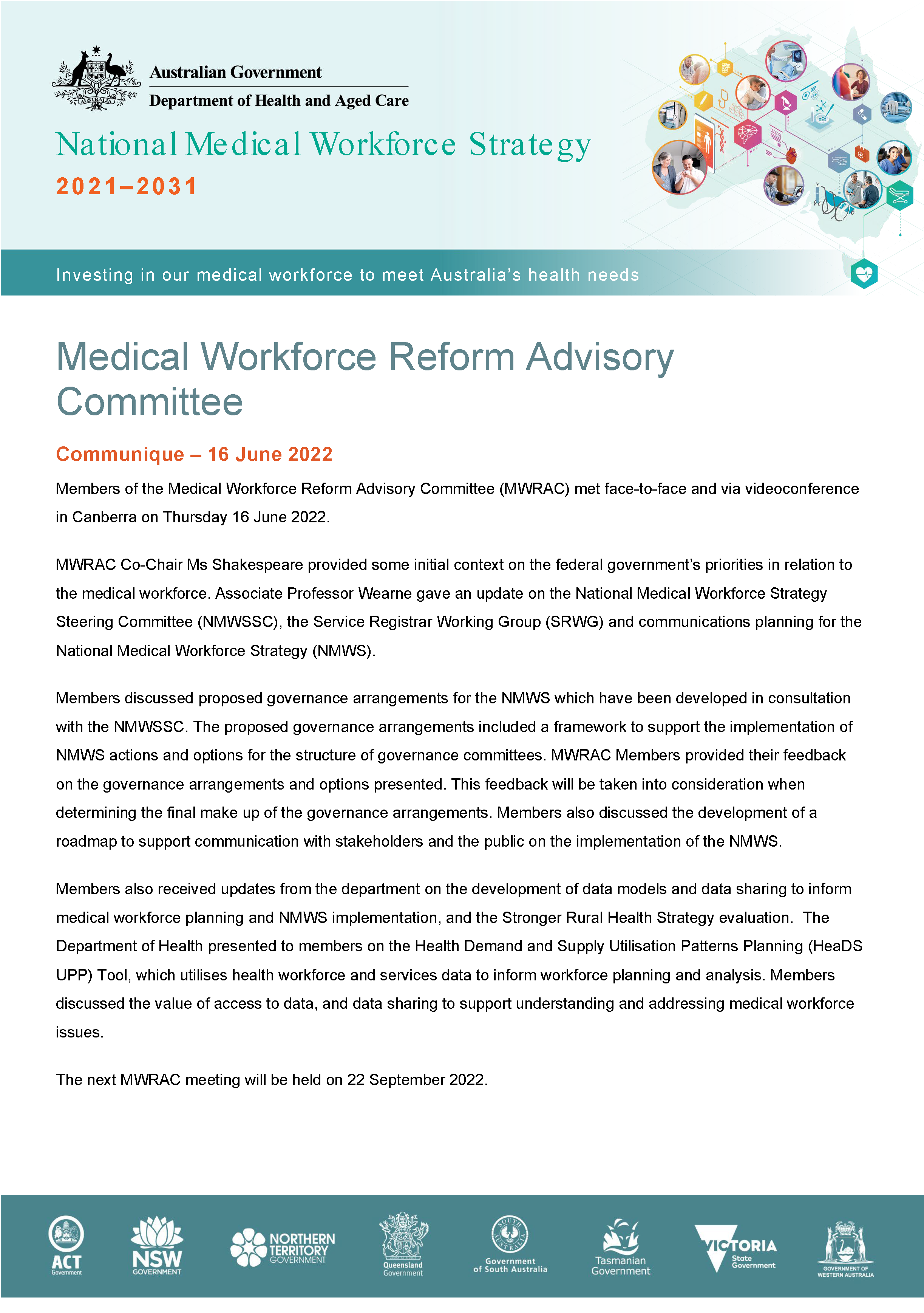 Medical Workforce Reform Advisory Committee – Communique 16 June 2022