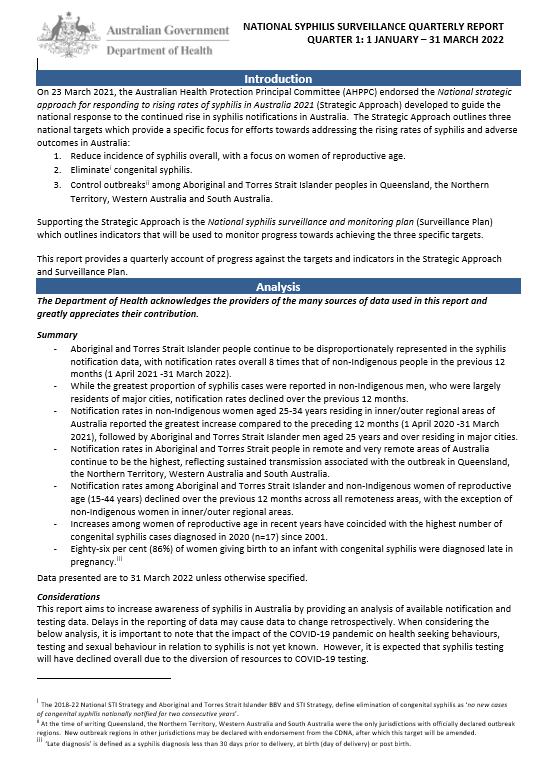 National syphilis surveillance quarterly report image