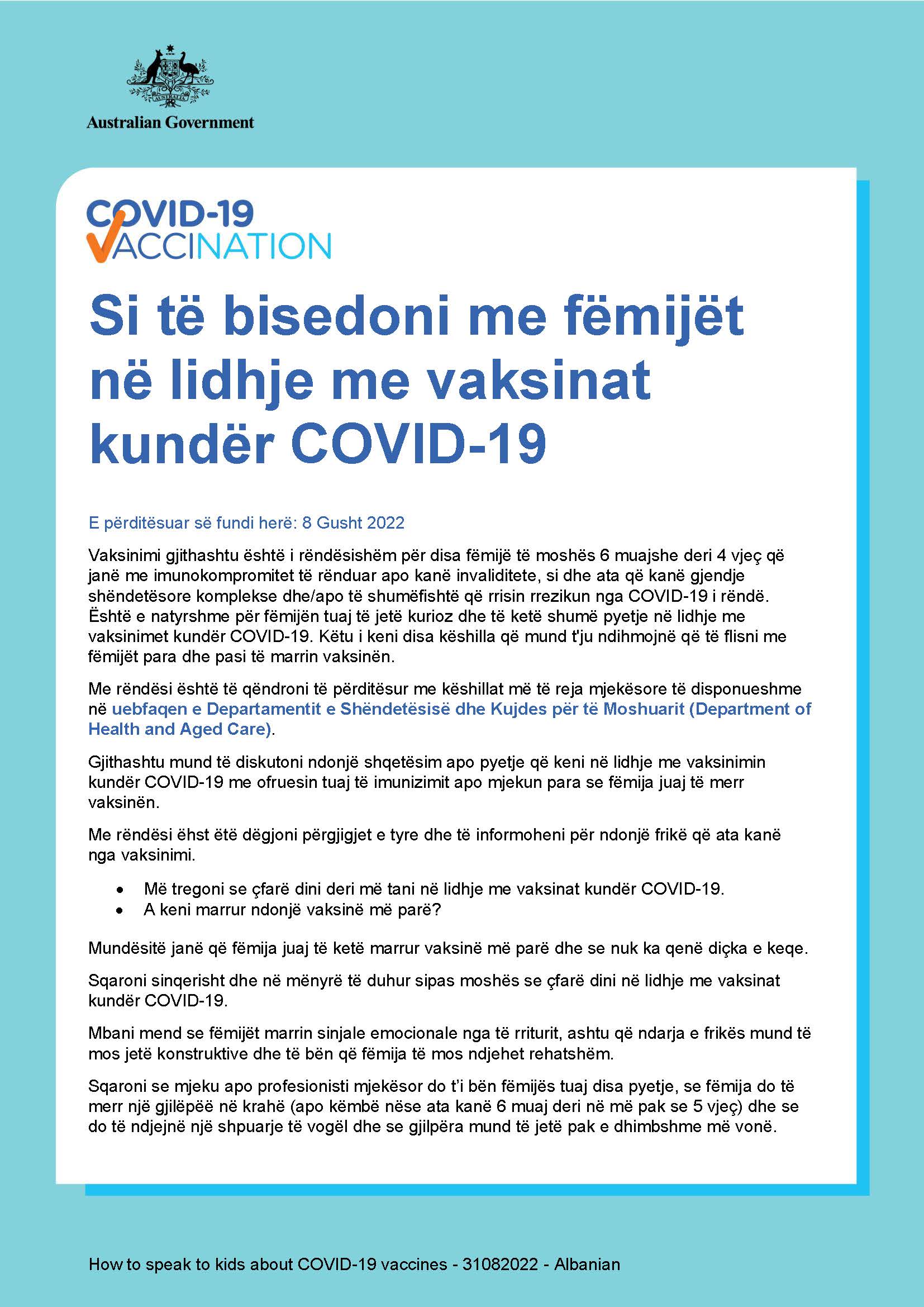 Si të bisedoni me fëmijët në lidhje me vaksinat kundër COVID-19