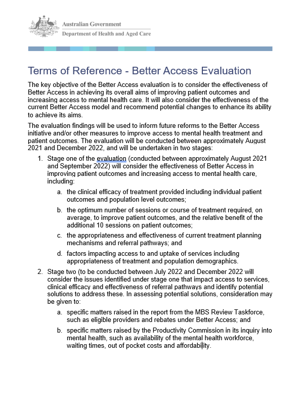 Cover from Better Access Evaluation Terms of reference