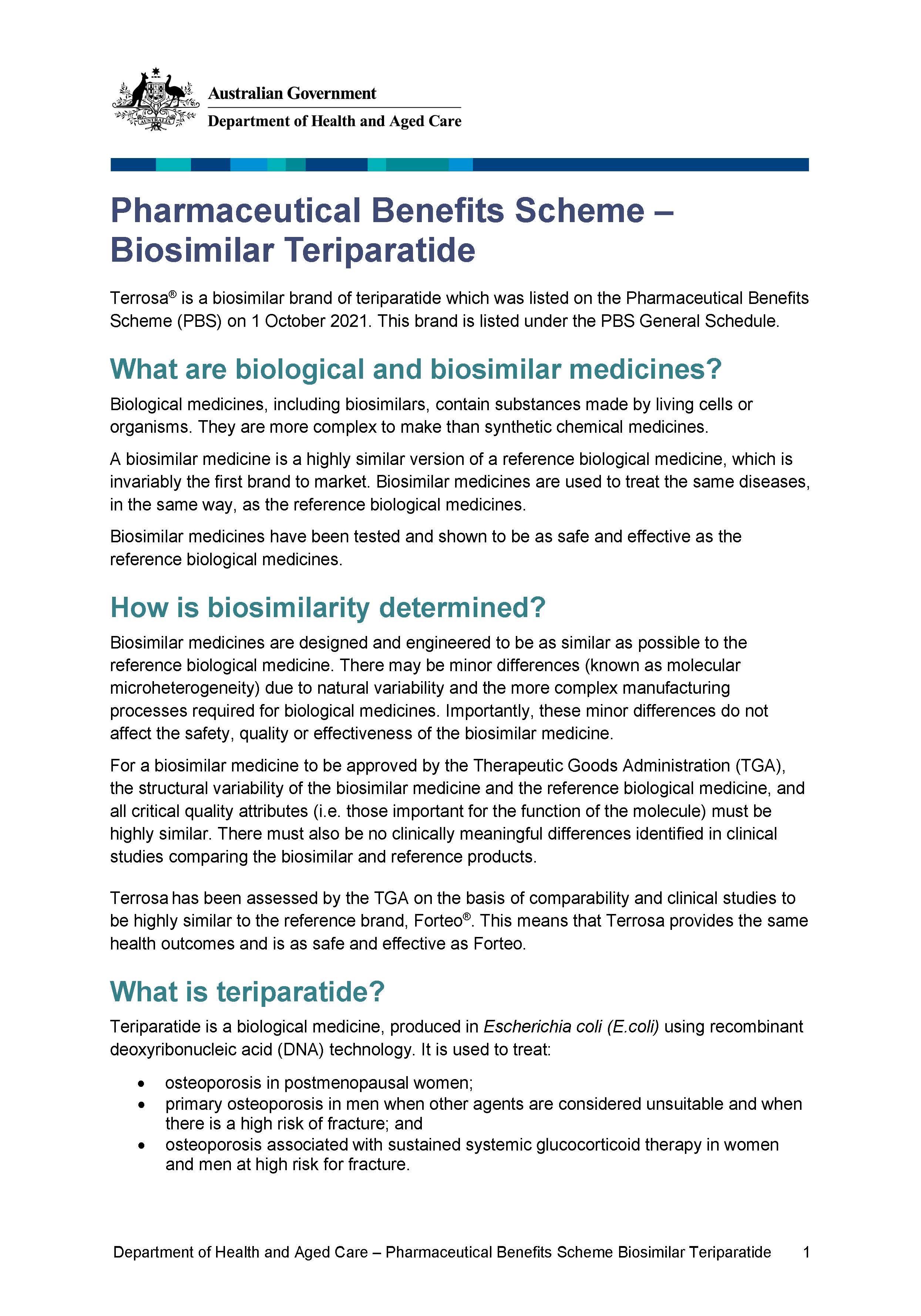 Cover image for Biosimilar medicine fact sheet – teriparatide