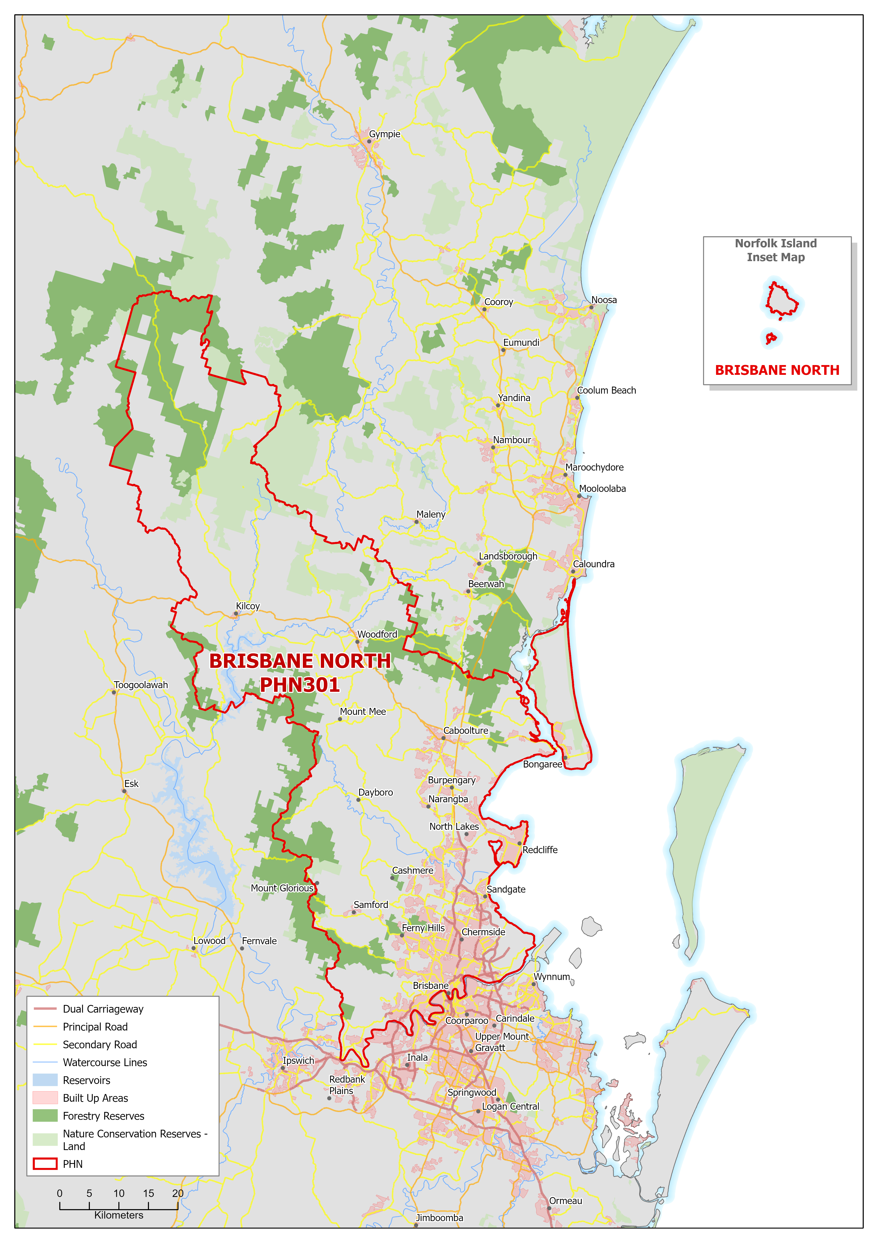 Brisbane North PHN topographic map