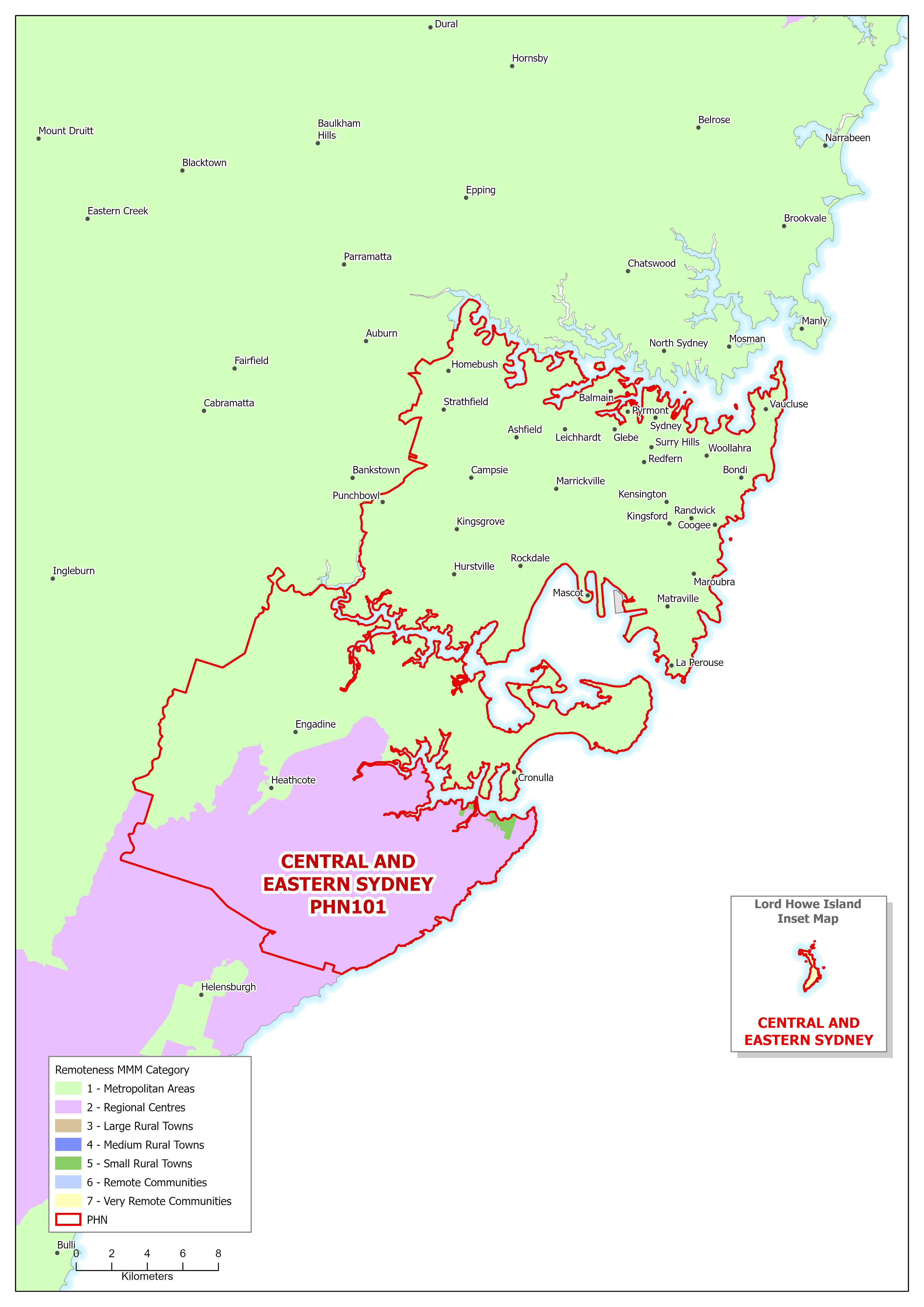 Central and Eastern Sydney PHN MMM remoteness area map