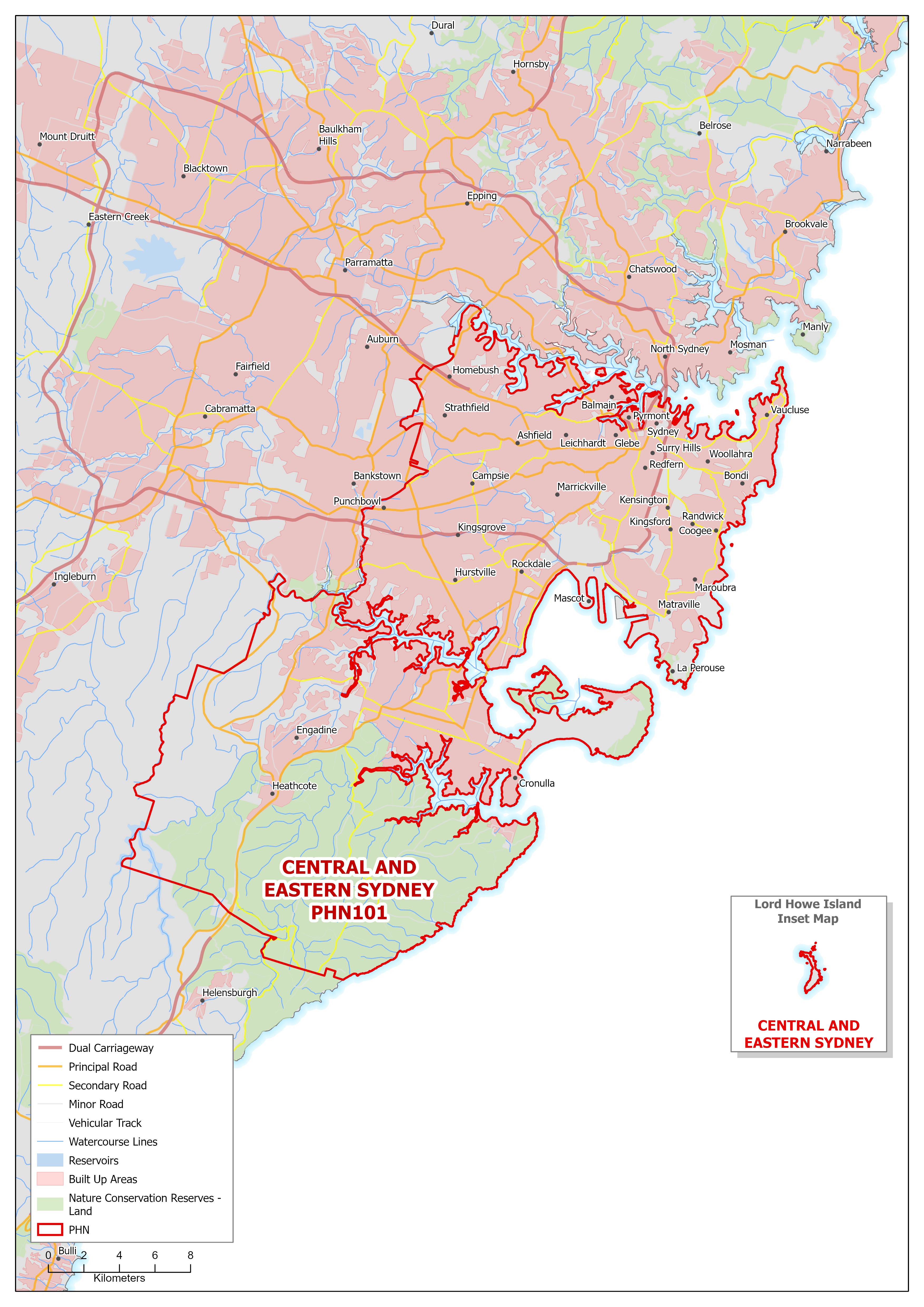 Central and Eastern Sydney PHN topographic map