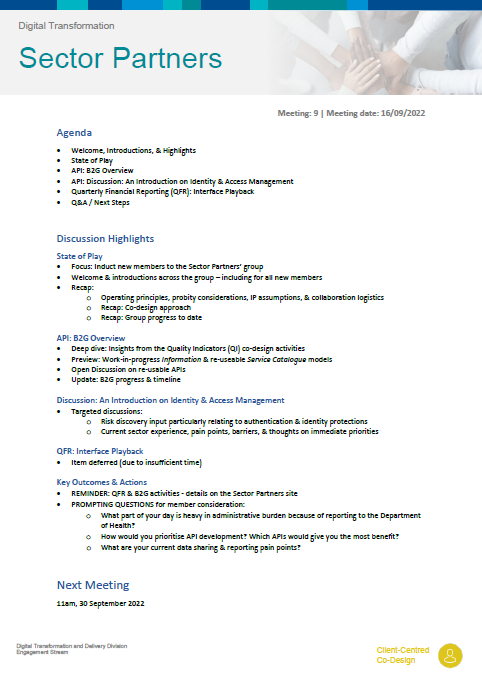 Digital Transformation Sector Partners meeting summary – 16 September 2022