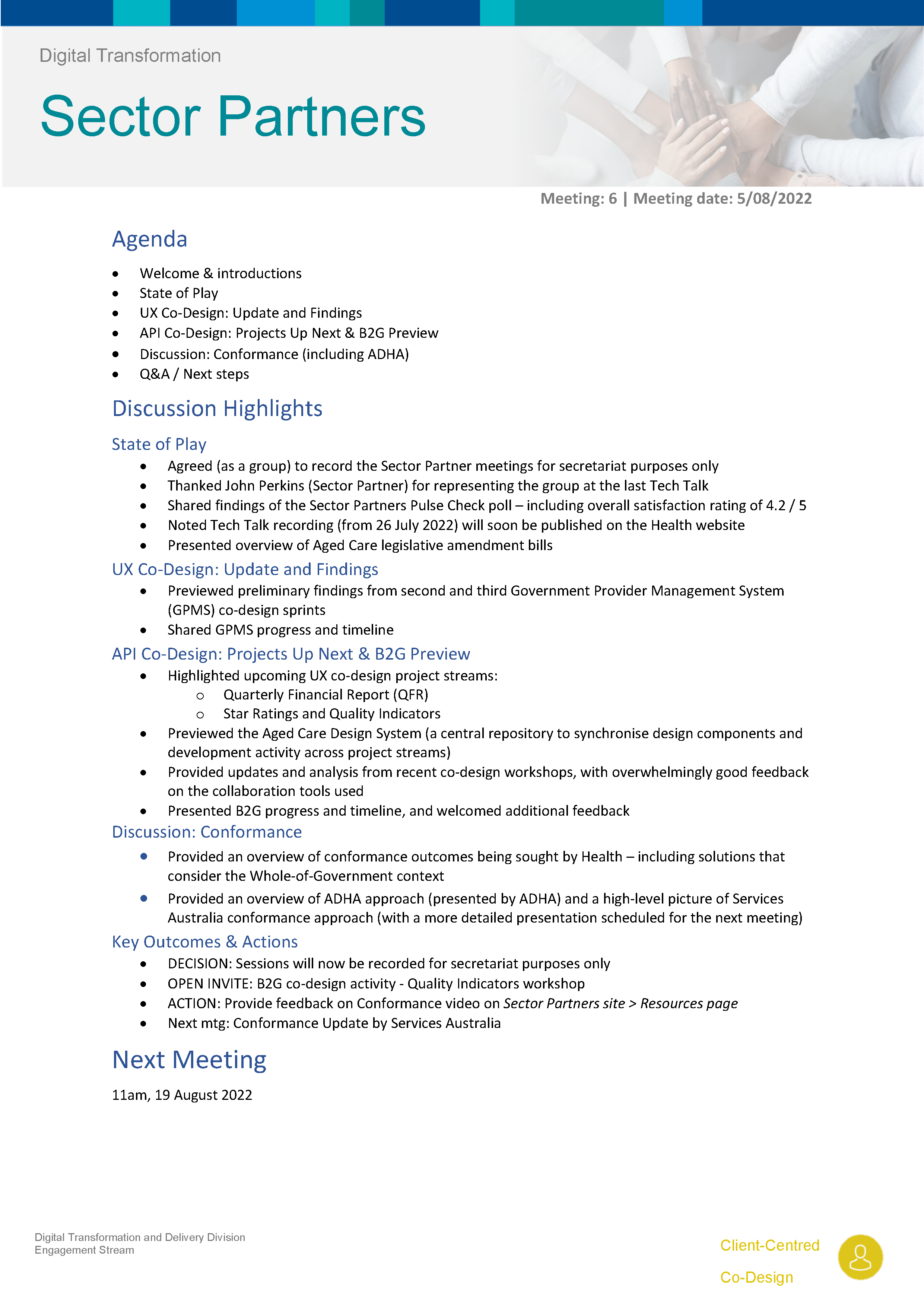 Digital Transformation Sector Partner #6 meeting summary cover