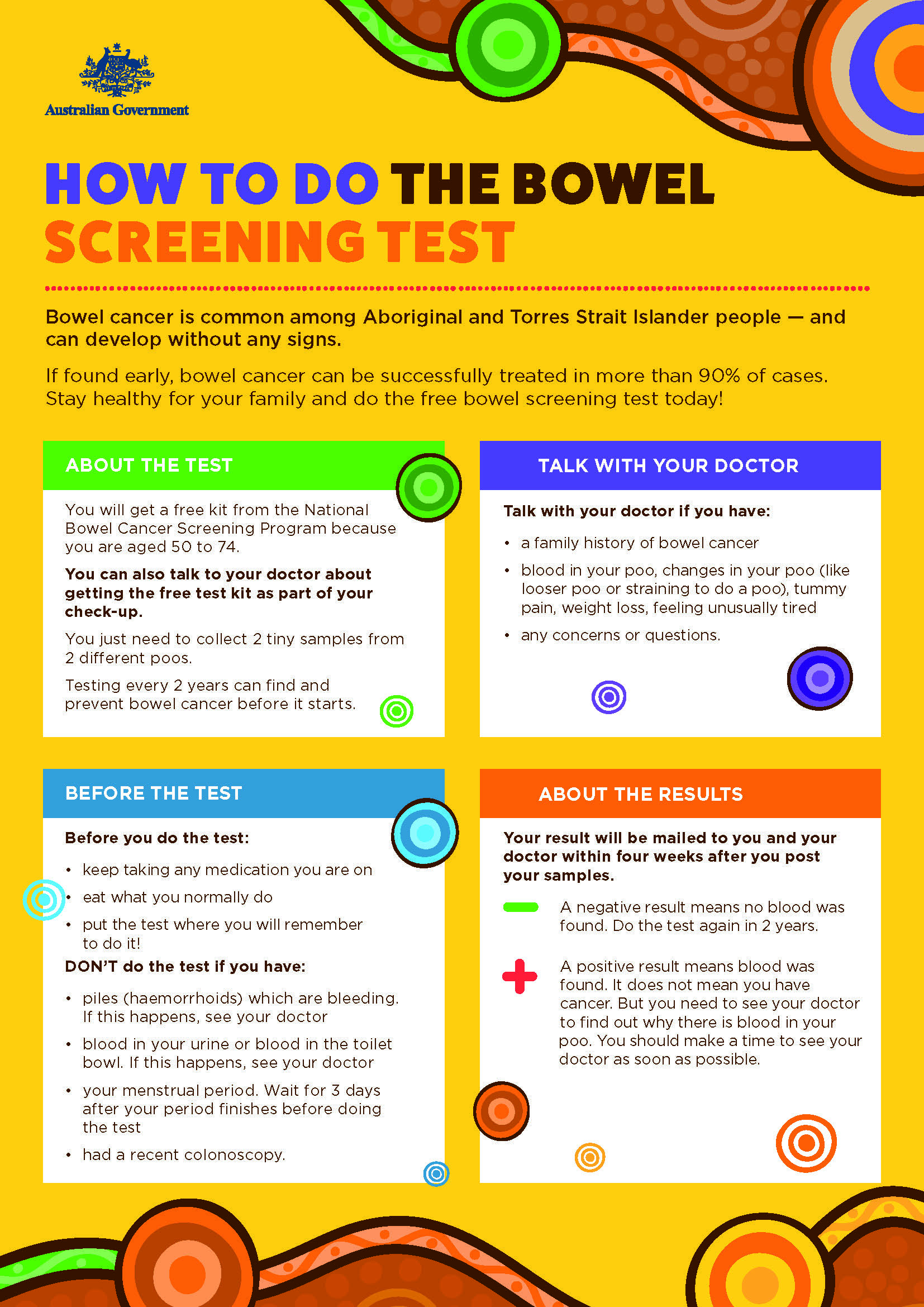 How to do the bowel screening test – fact sheet for Indigenous people