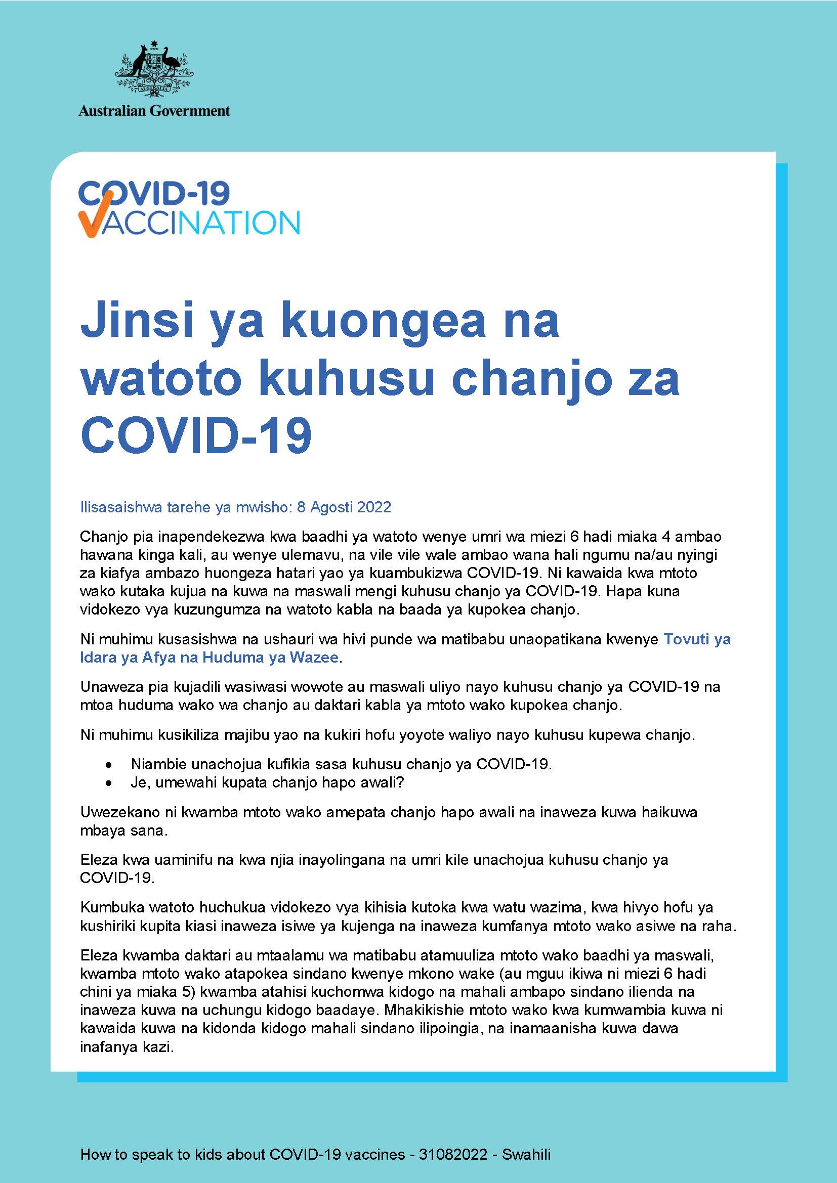 Jinsi gani kuongea na watoto kuhusu chanjo za COVID-19