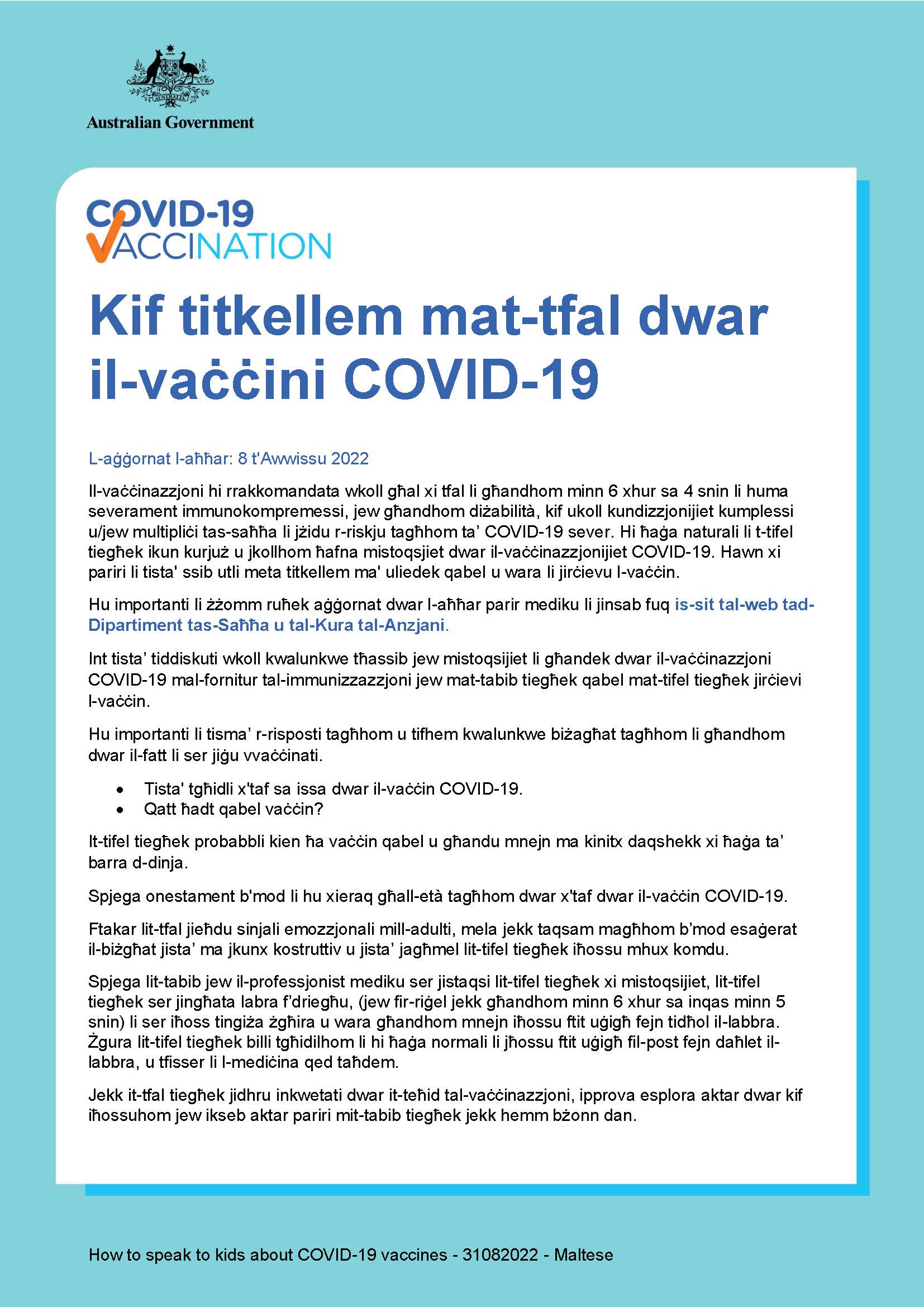 Kif titkellem mat-tfal tiegħek dwar il-vaċċini COVID-19