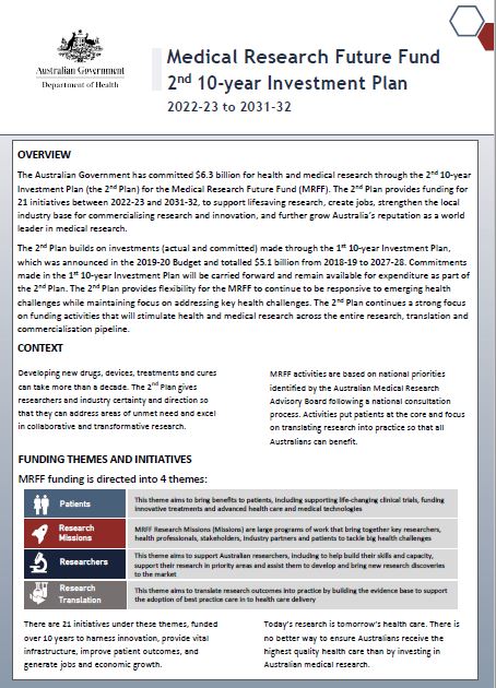 Medical Research Future Fund 2nd 10-year Investment Plan (2022-23 to 2031-32)
