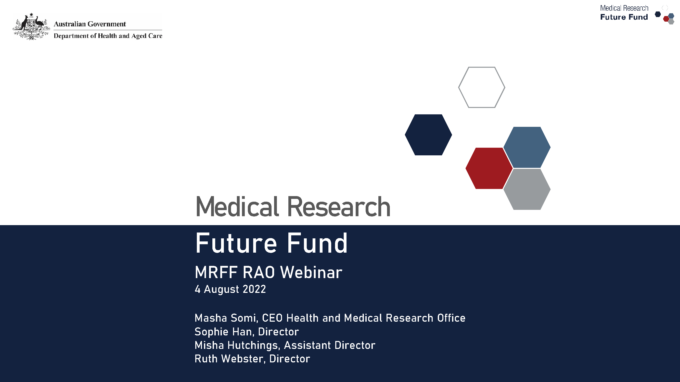 MRFF Research Administration Officer Webinar 4 August 2022 – presentation cover
