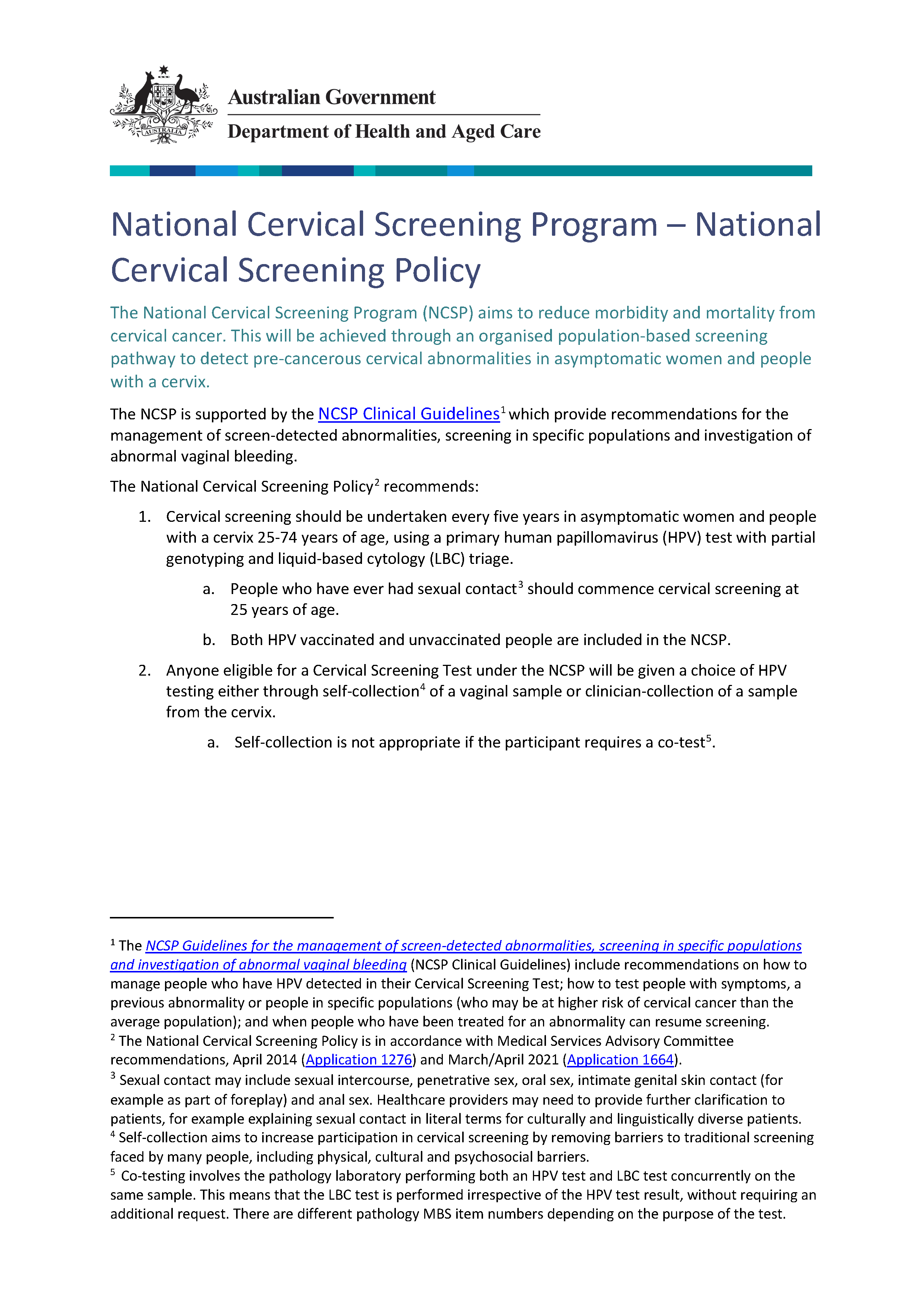 National Cervical Screening Program Policy Cover Image