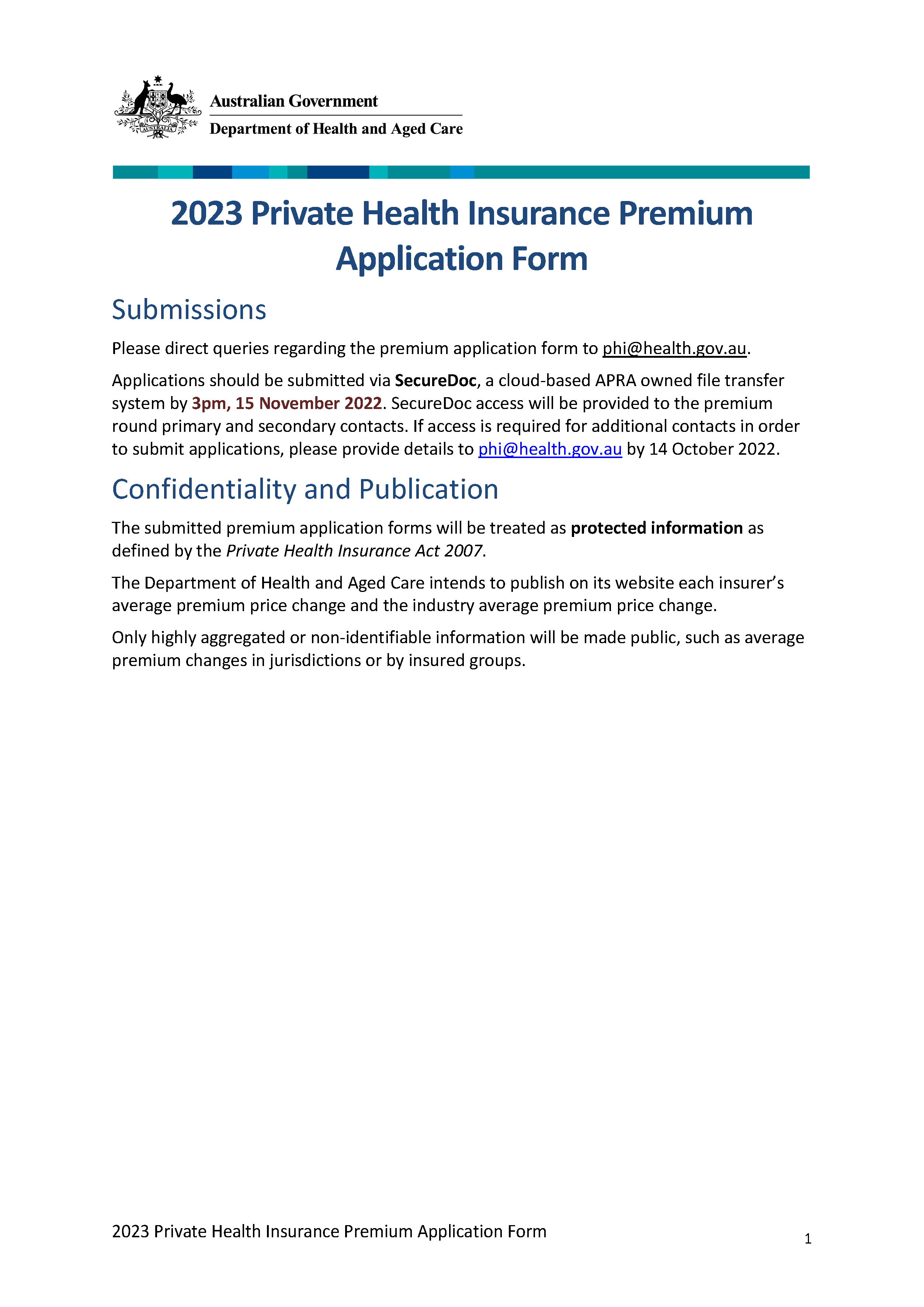 Private Health Insurance Premium Application Form 2023 (Attachment A) cover