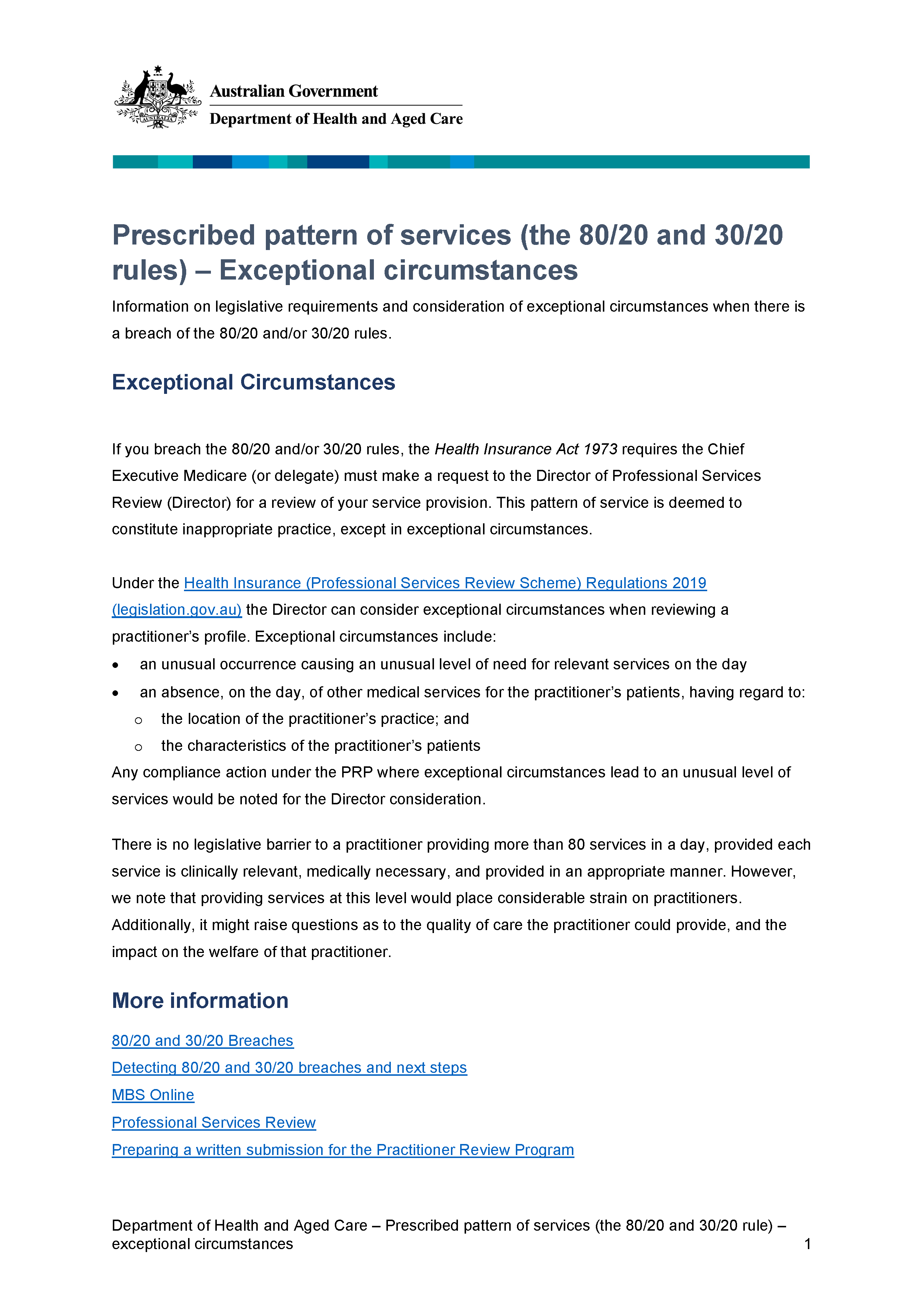 Prescribed pattern of service – Exceptional circumstances