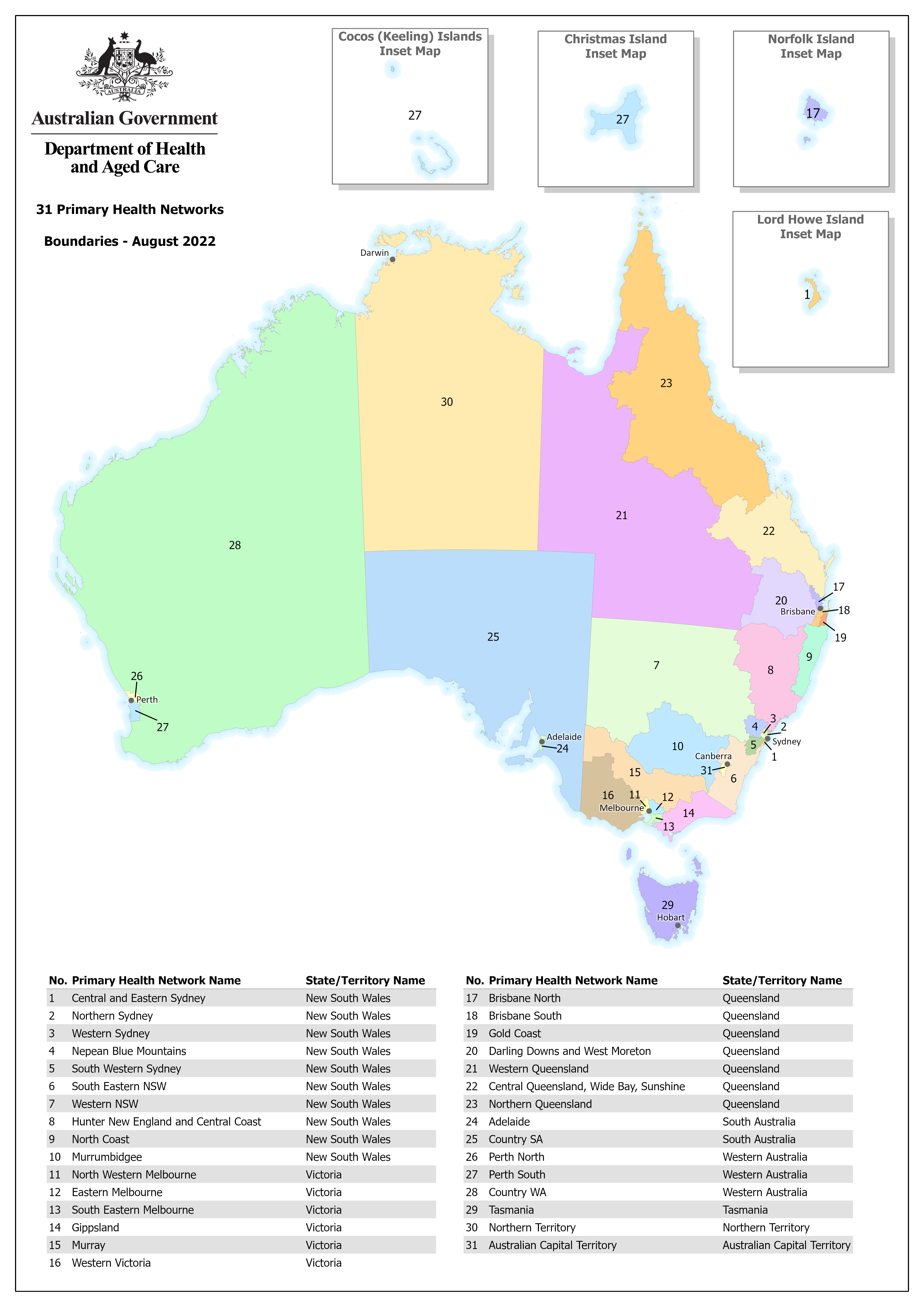 Primary Health Networks (PHNs) national map of PHN boundaries