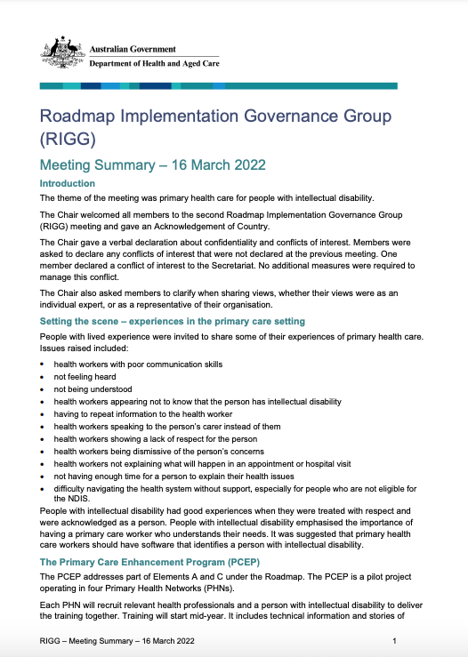 Cover image for Roadmap Implementation Governance Group (RIGG) – Meeting Summary 16 March 2022