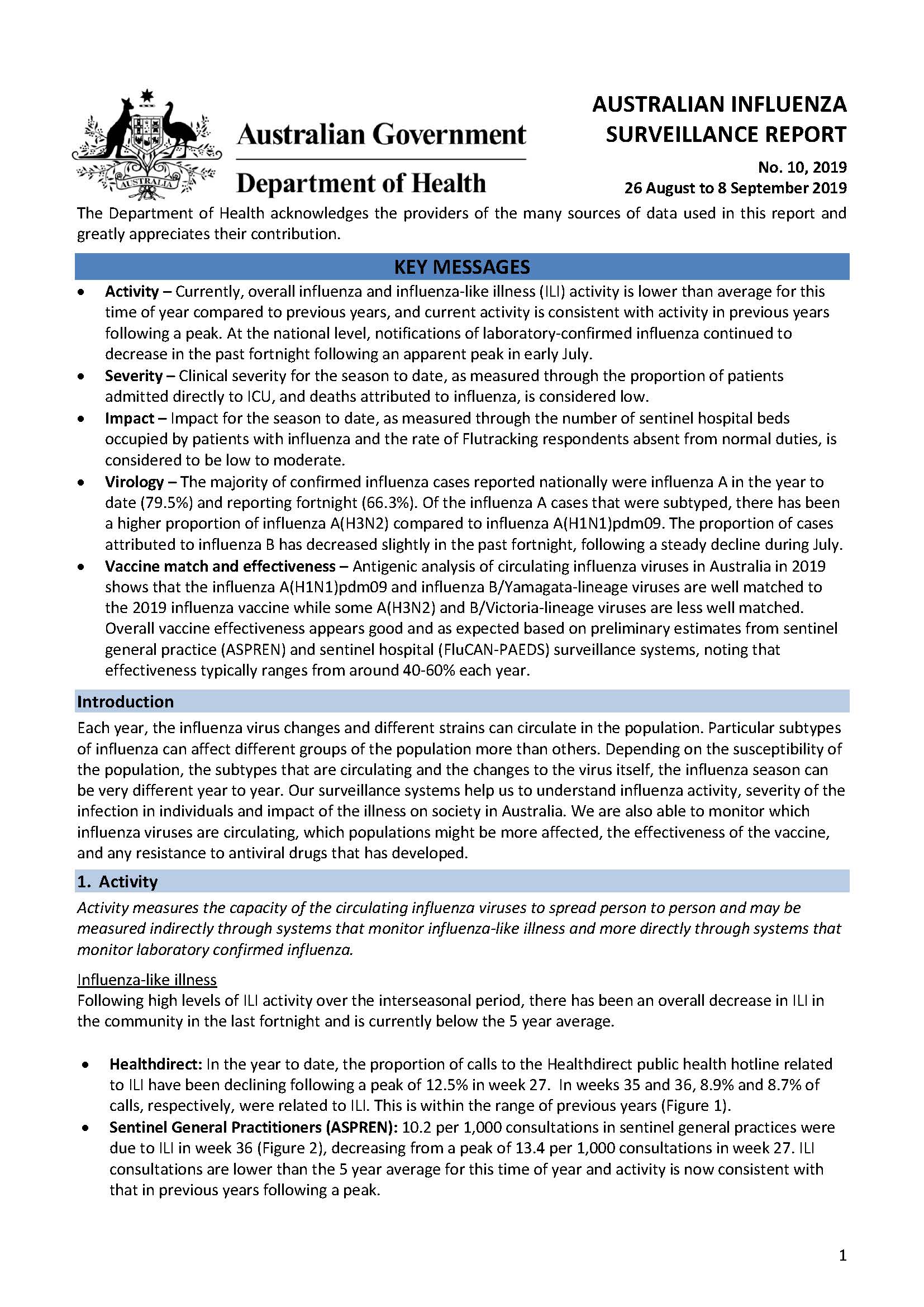 Cover image for Australian Influenza Surveillance Report 10 2019