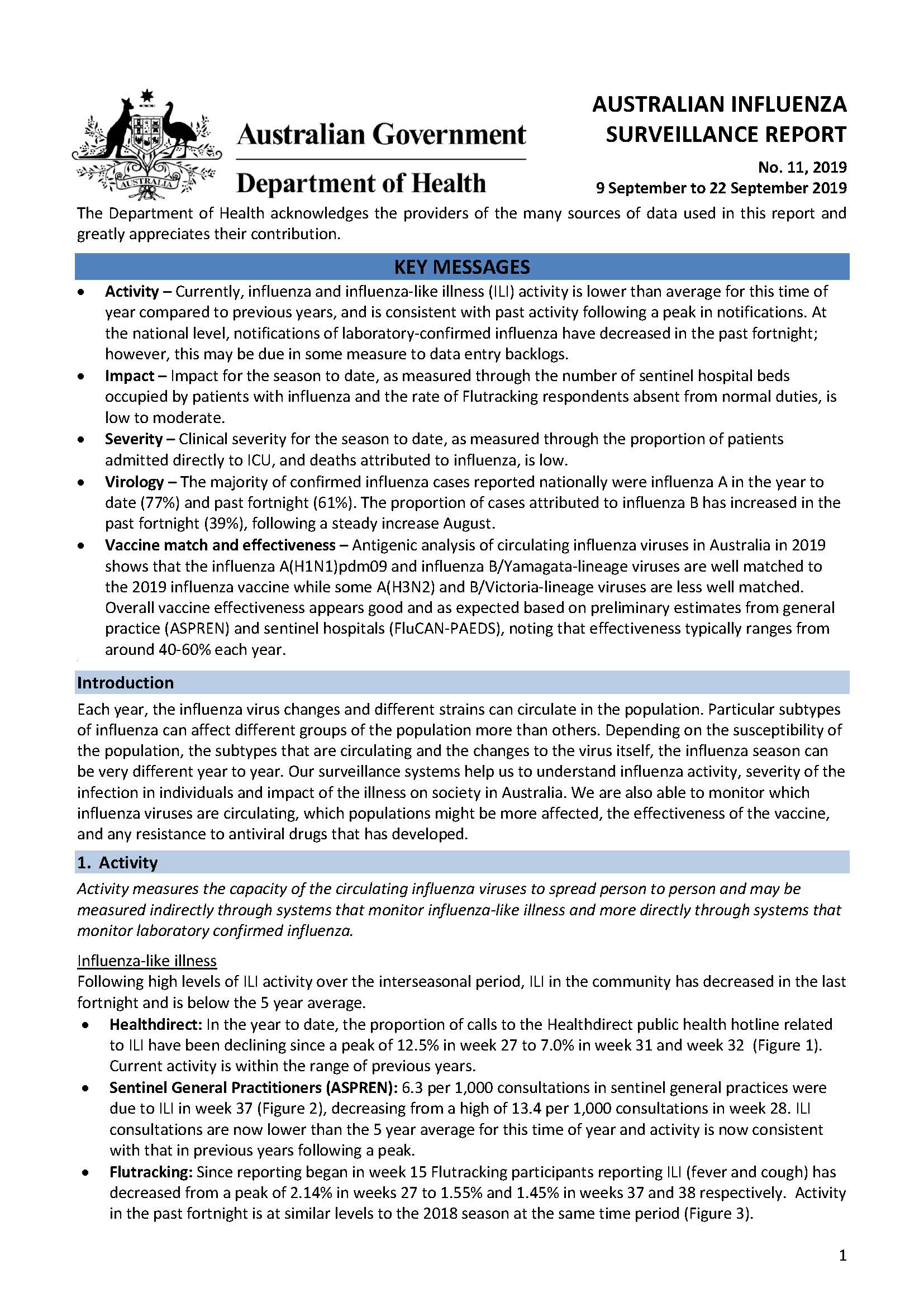 Cover image for Australian Influenza Surveillance Report 11 2019