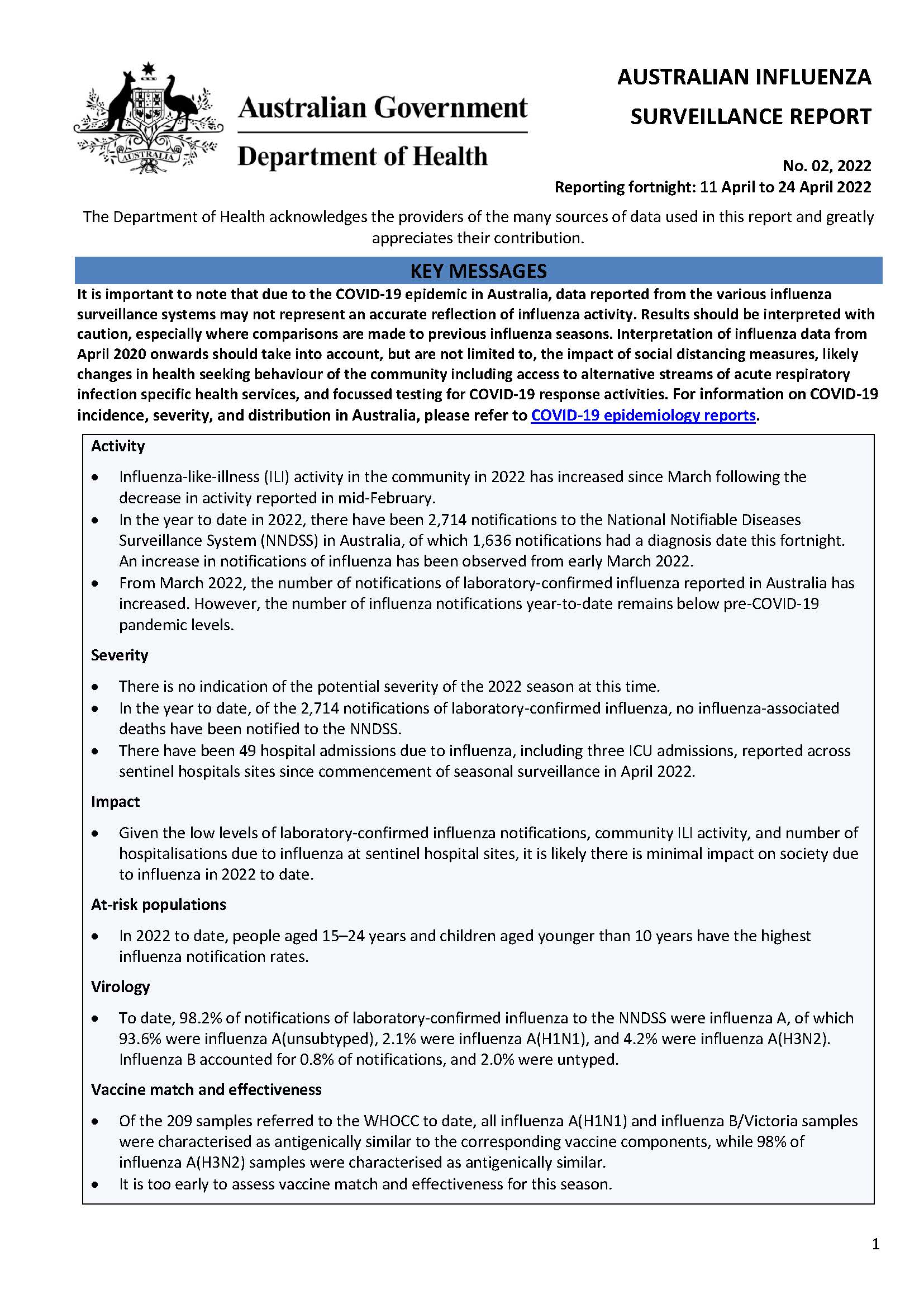 Cover image for Australian Influenza Surveillance Report 2 2022